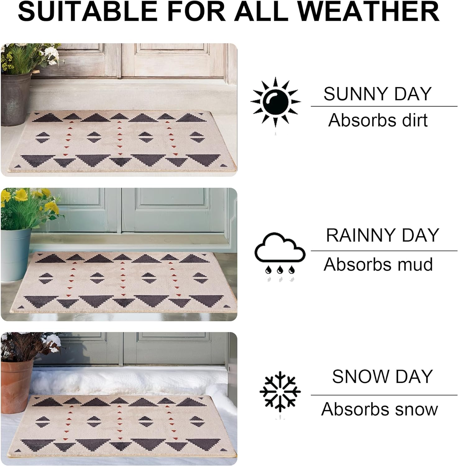 VECELO Outdoor Front Door Mat Outside Entrance, Low-Profile Welcome Mat - VECELO