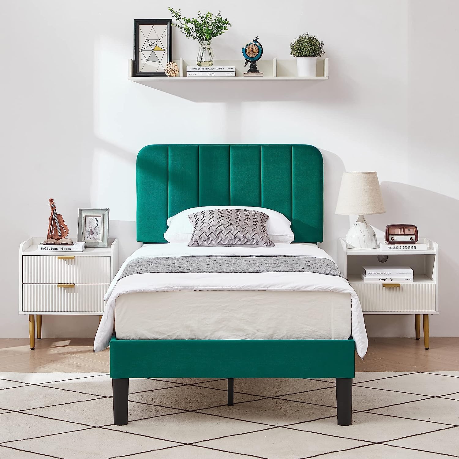 VECELO Upholstered Platform bedframe with Adjustable Headboard - VECELO