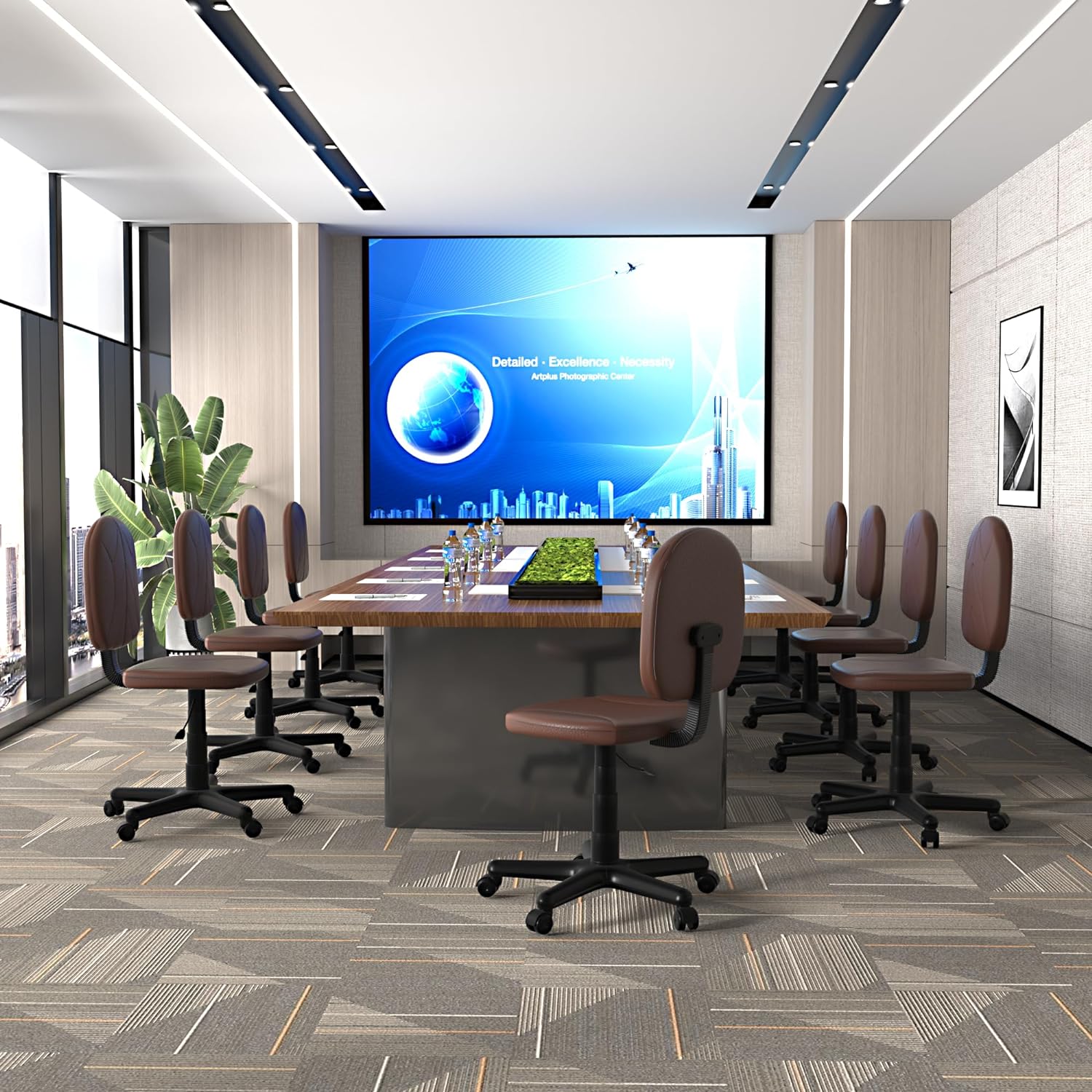 VECELO Small Desk Armless Low-Backrest PU Leather Ergonomic Computer Chair - VECELO