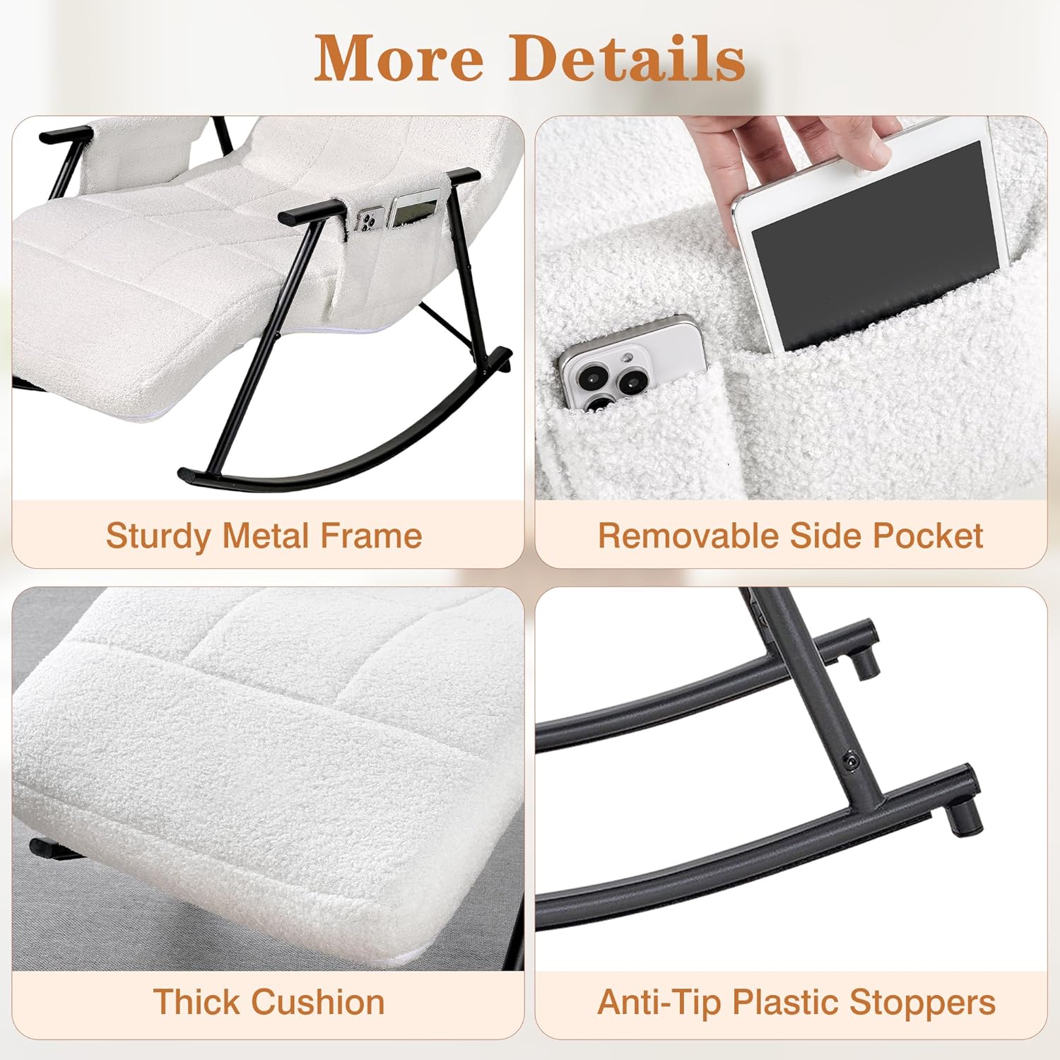 VECELO High Back Nursery Rocking Chair with Foot Rest, Teddy Upholstered Reclining Glider Rocker - VECELO