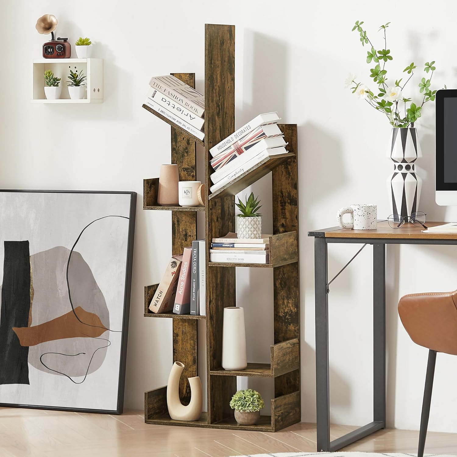 VECELO Tree Bookshelf,8 Shelf Storages Bookcase - VECELO