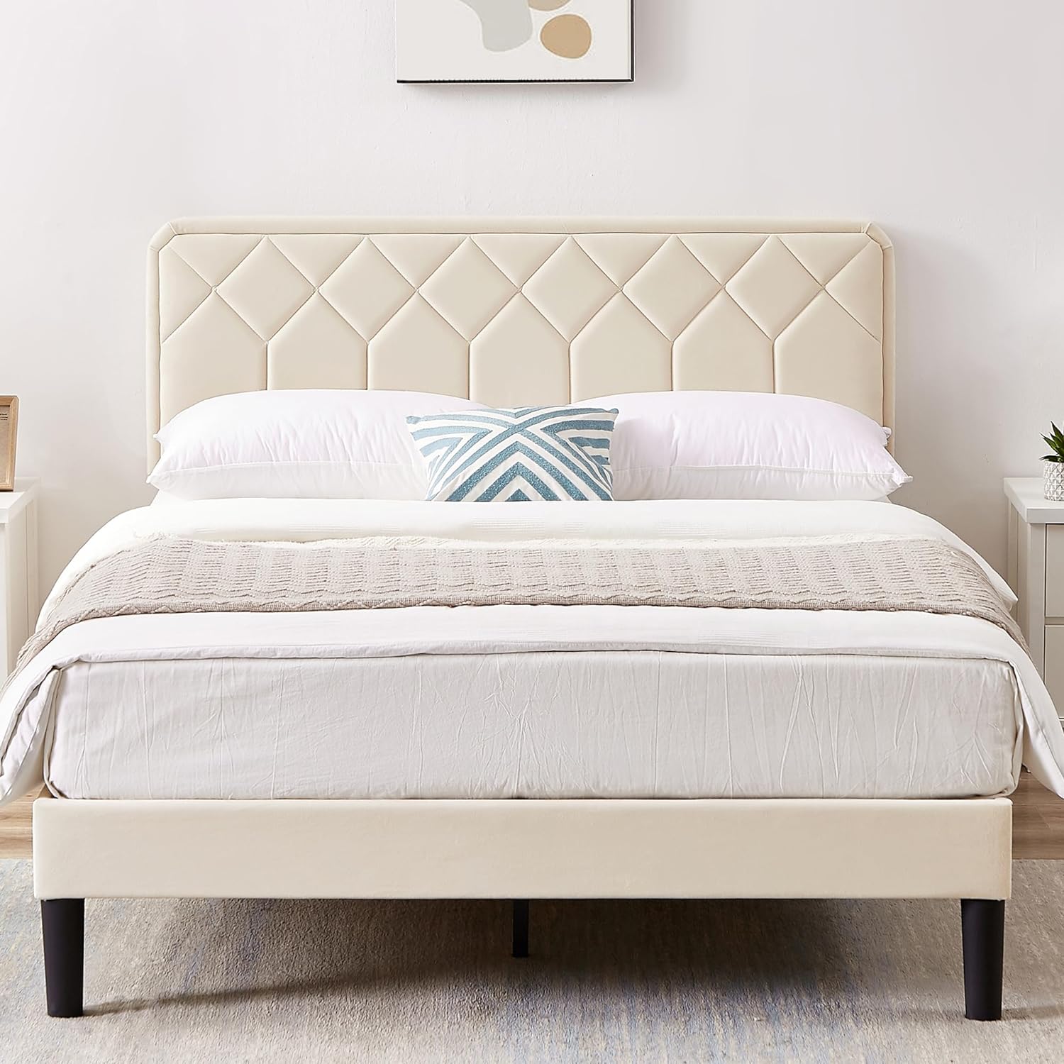 VECELO Premium Leather Upholstered Platform Bed Frame - VECELO