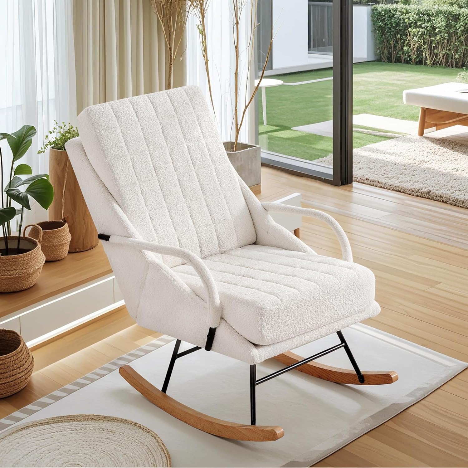 VECELO Rocking Chair Nursery Leather Glider Rocker with High Backrest - VECELO