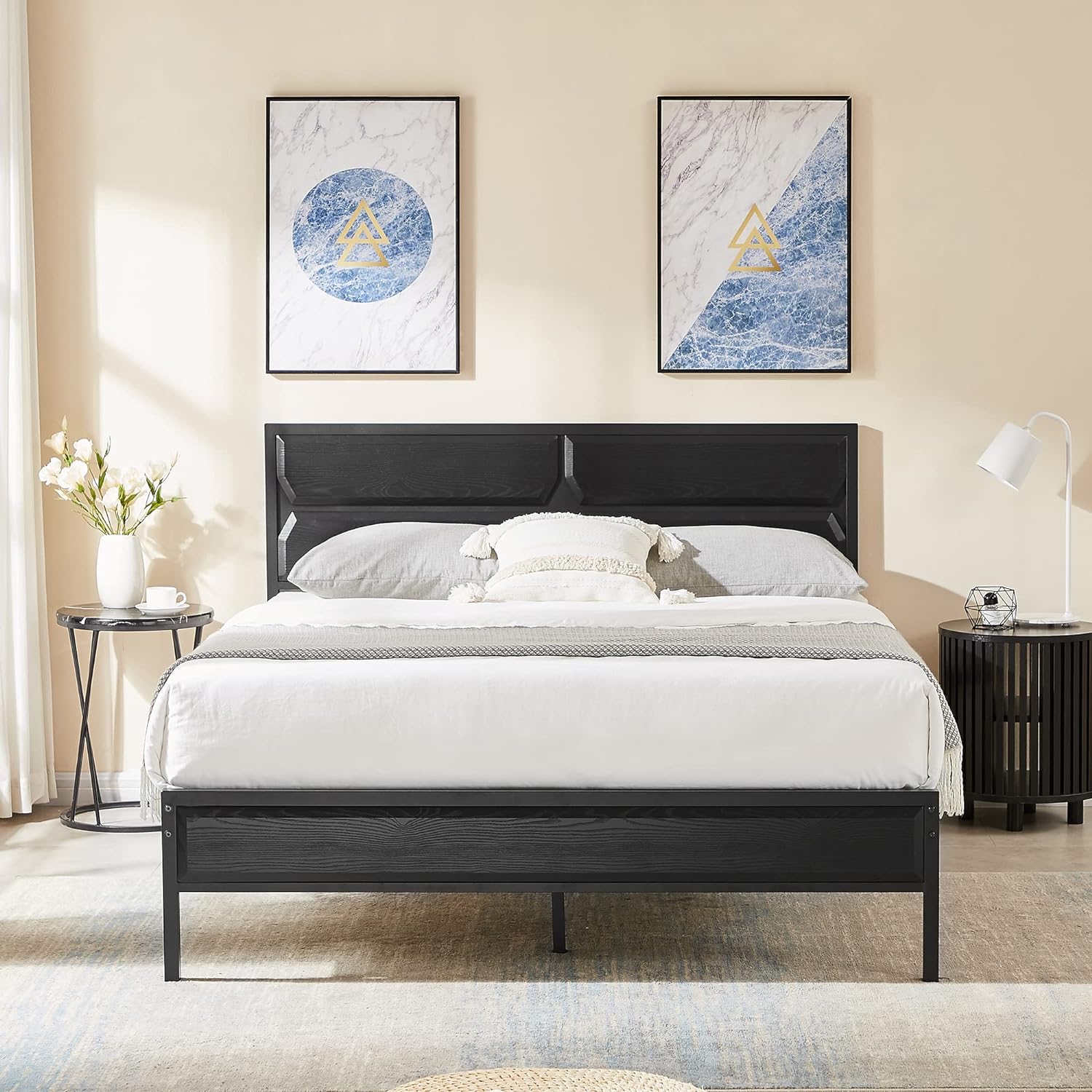 VECELO Metal Bed Frame Platform with Wooden Headboard&Footboard Mattress Foundation - VECELO