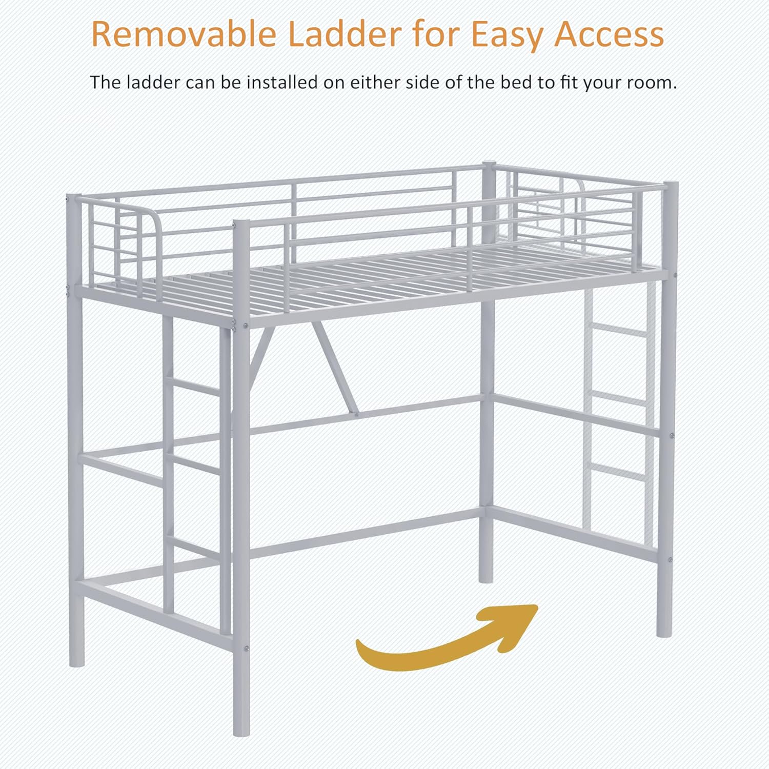 VECELO Metal Loft Bed Twin Size - VECELO