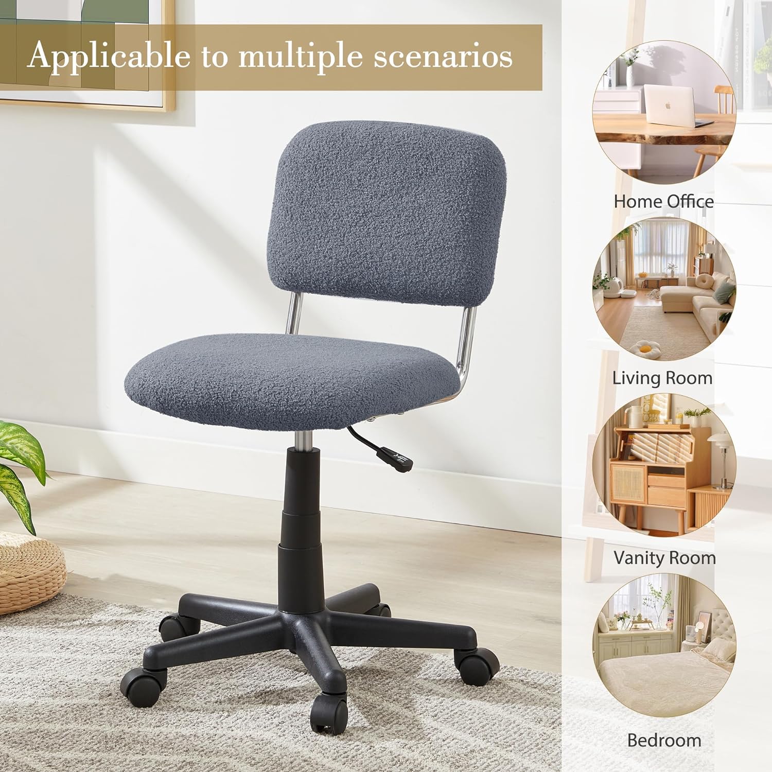 VECELO Faux Fur Comfy Height Adjustable Swivel Armless Home Office Sherpa Chair - VECELO