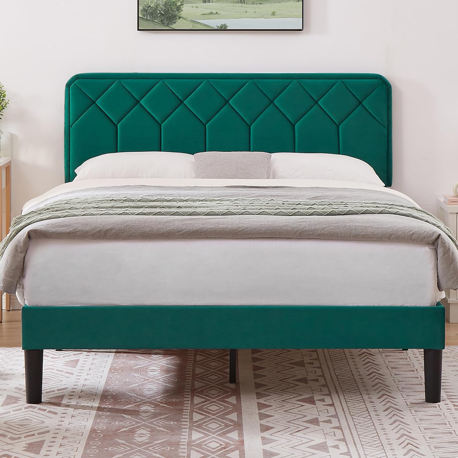 VECELO Premium Leather Upholstered Platform Bed Frame - VECELO