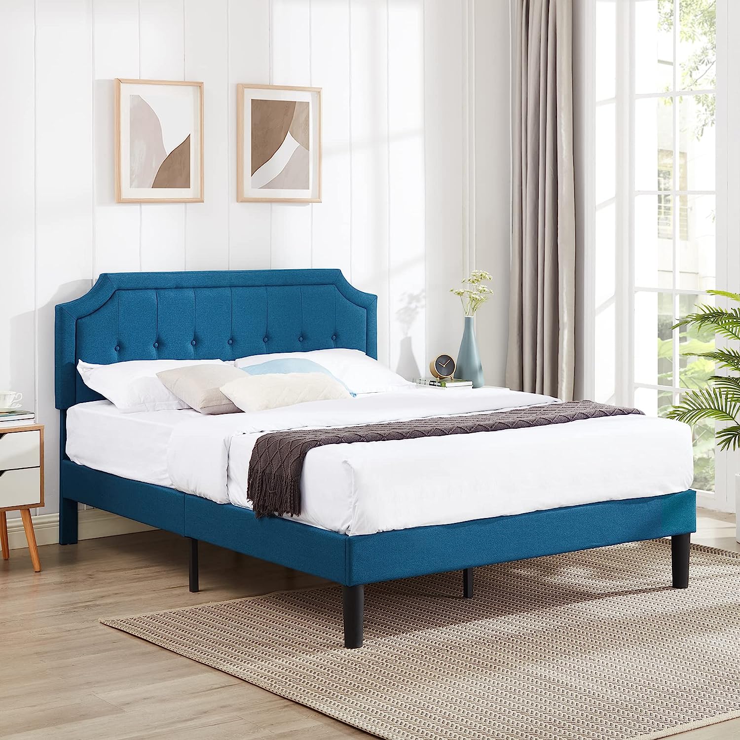 VECELO Premium Upholstered Platform Bed Diamond Stitched Panel Headboard - VECELO