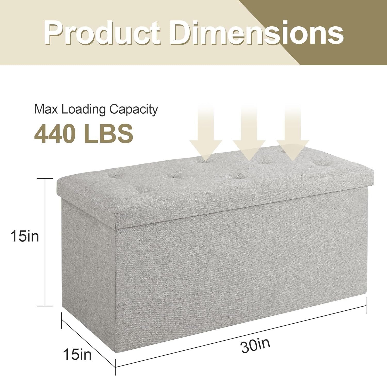 VECELO Folding Storage Ottoman Bench, Storage Chest, Linen Fabric - VECELO