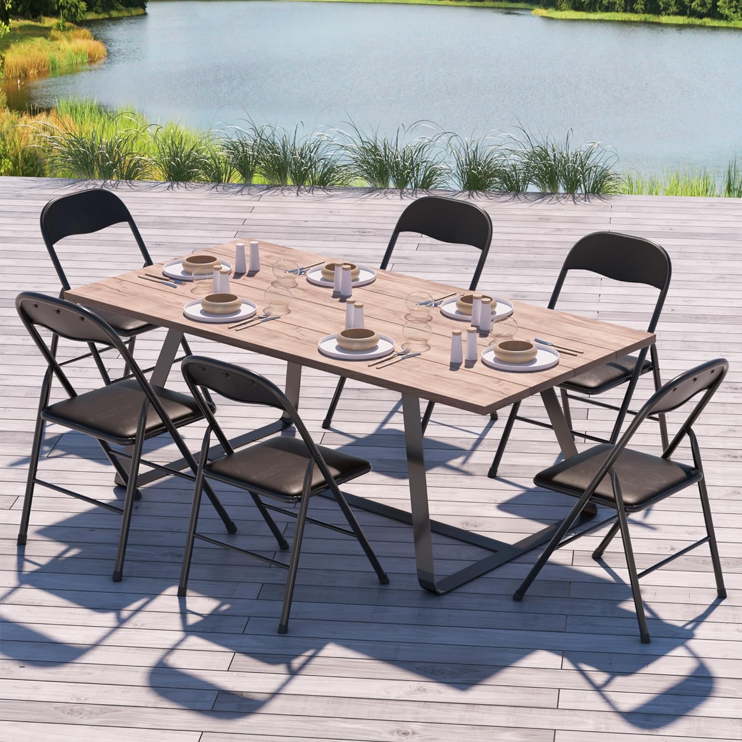 VECELO Folding Chairs 4 Pack Metal Portable with Soft PU Padded Seats - VECELO