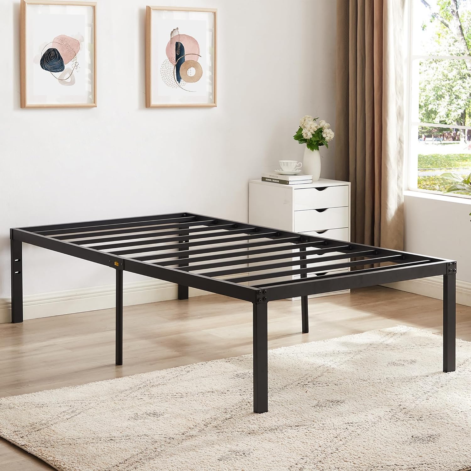 VECELO Metal Platform Bed Frame Heavy Duty Steel Slat, No Box Spring Needed - VECELO