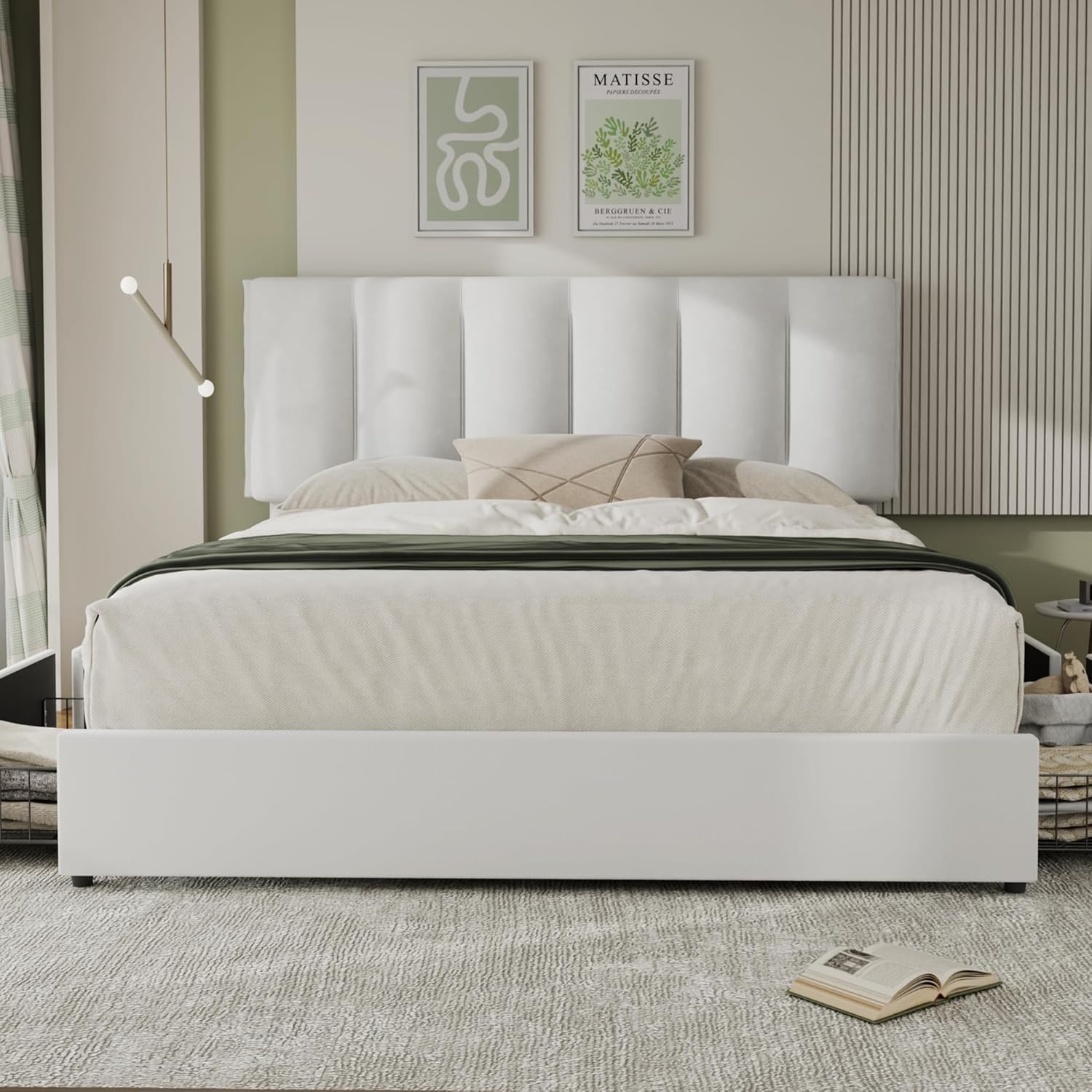 VECELO Upholstered Bed Frame with 4 Storage Drawers and Adjustable Velvet Headboard - VECELO