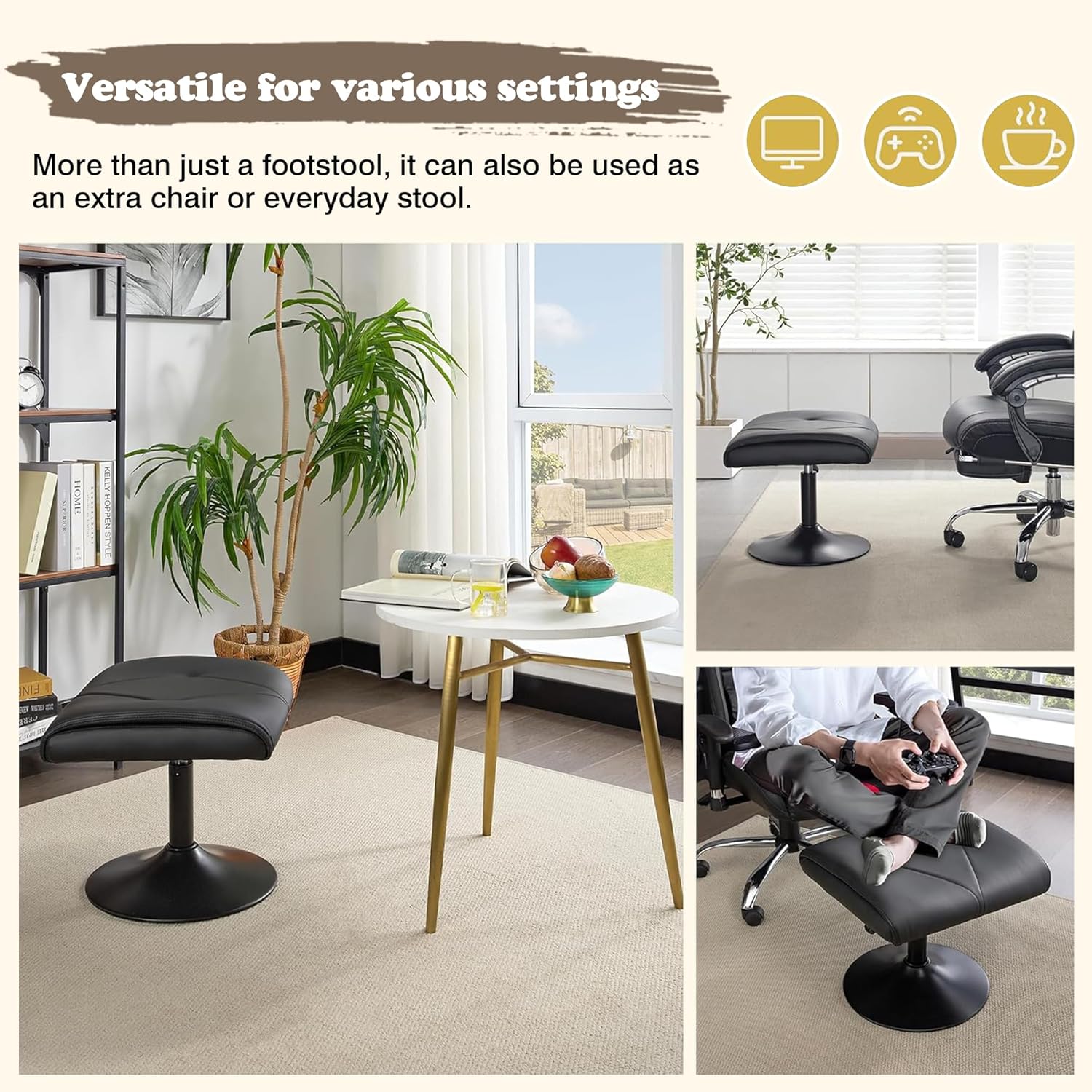 VECELO Foot Rest Under Desk Ottoman, PU Height Adjustable Footrest with Comfort Padding - VECELO