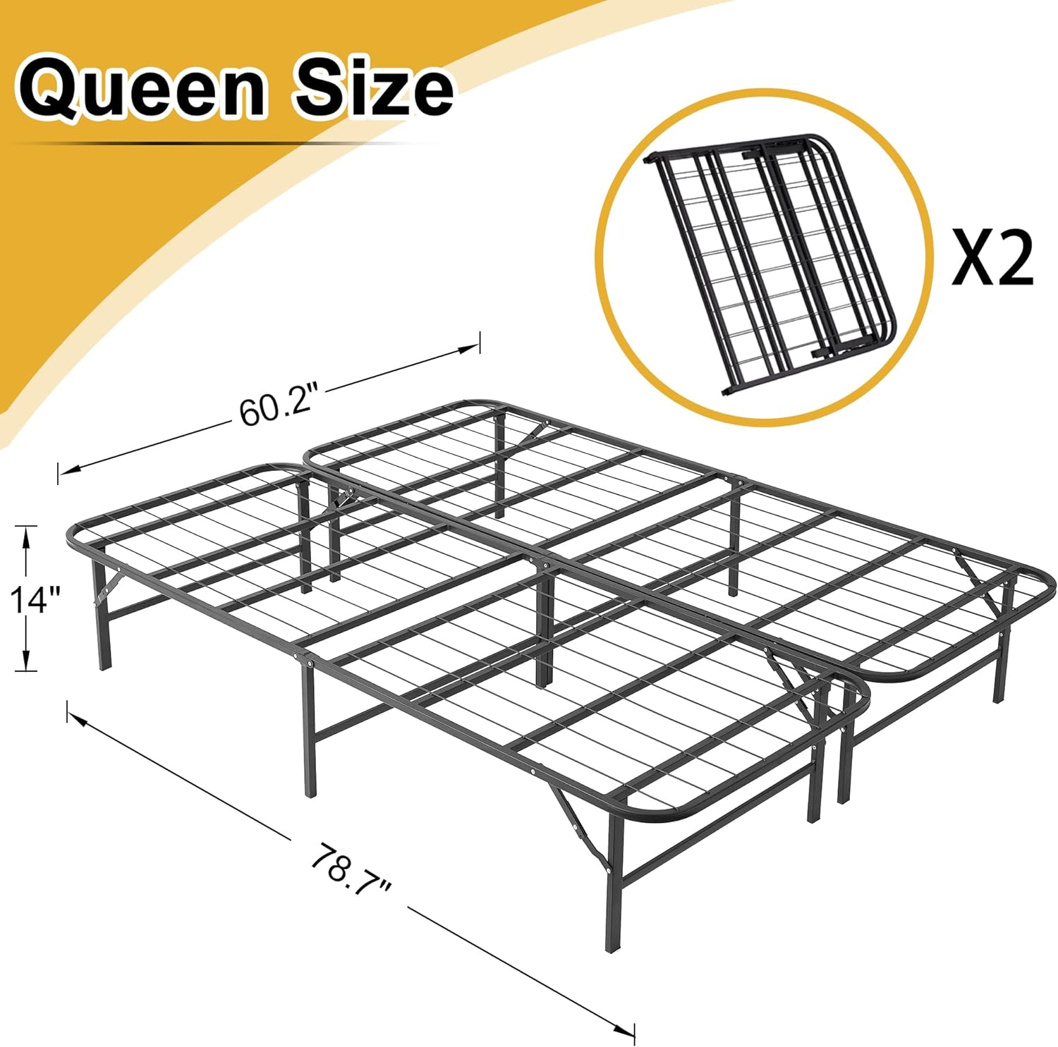 VECELO Metal Folding Bed Frame No Tools Required - VECELO