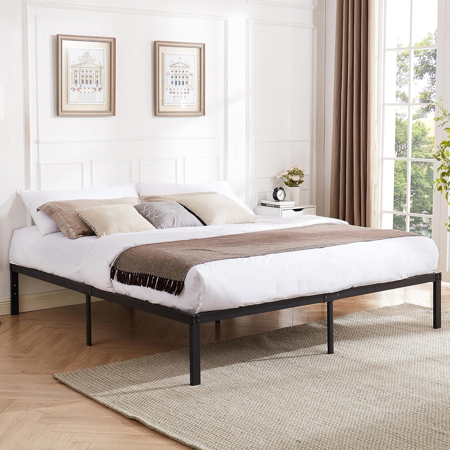 VECELO Metal Platform Bed Frame Heavy Duty Steel Slat, No Box Spring Needed - VECELO