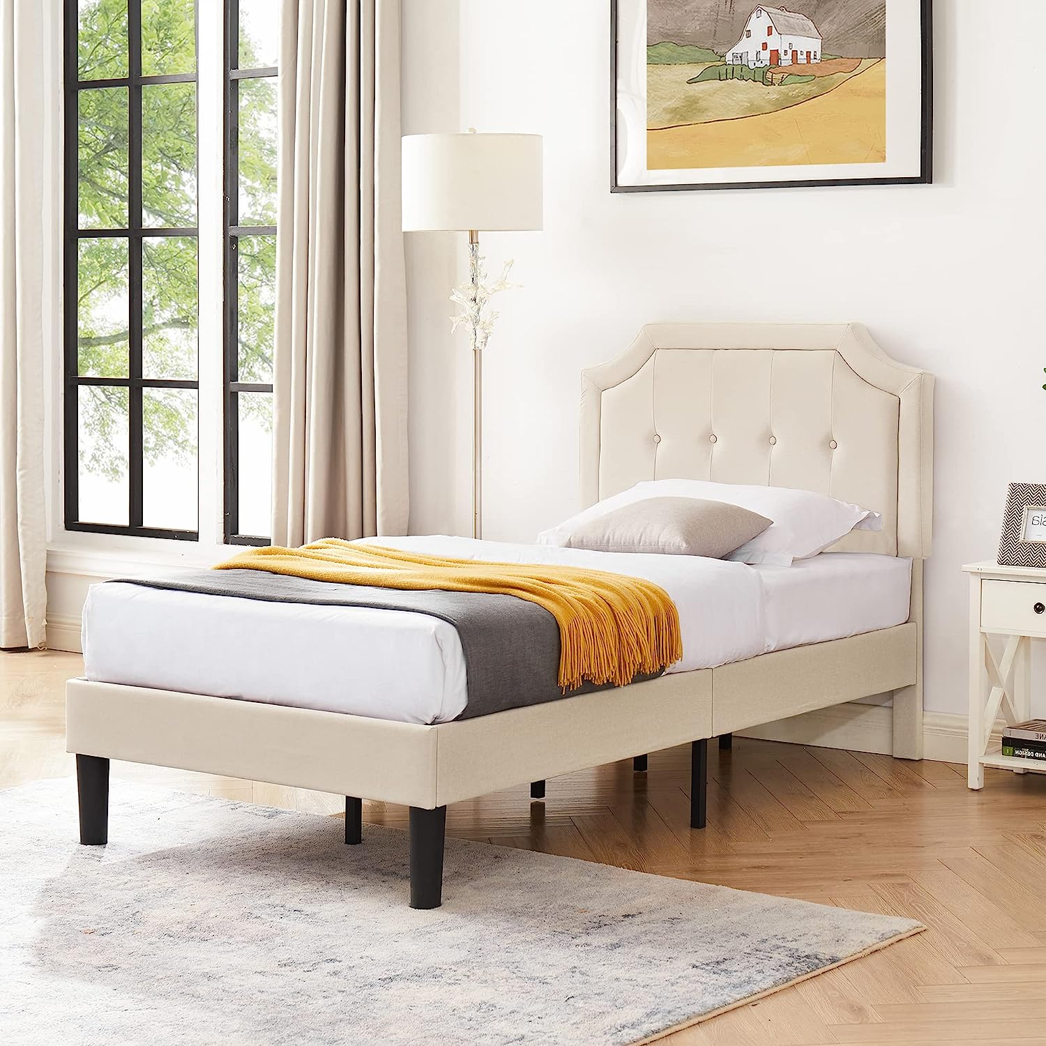VECELO Premium Upholstered Platform Bed Diamond Stitched Panel Headboard - VECELO