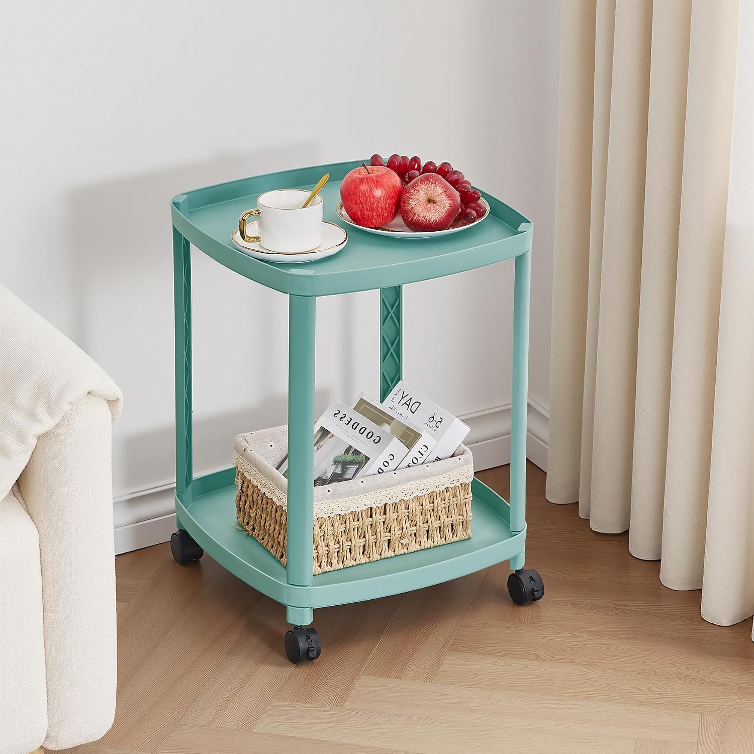 VECELO Rolling End Side Table with Lockable Wheels