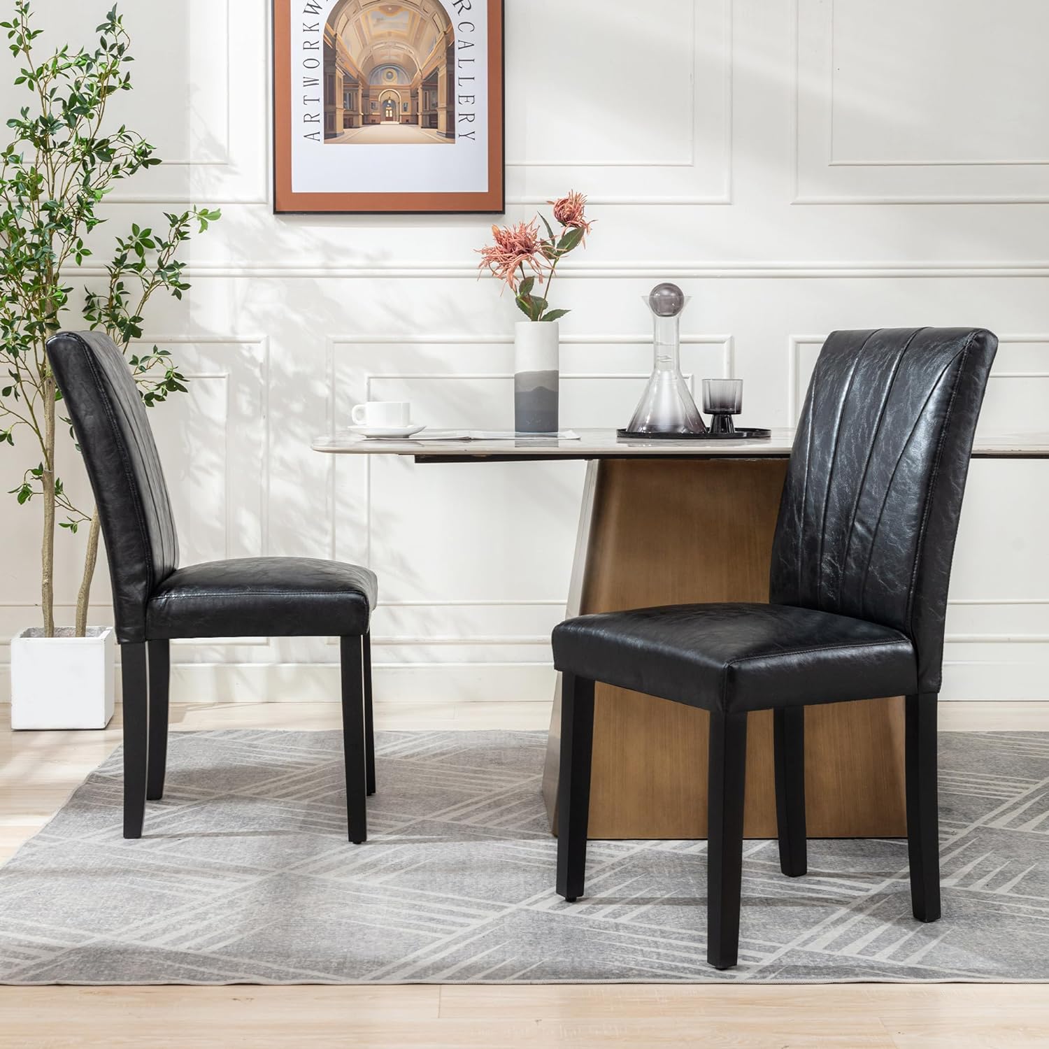 VECELO Set of 2 Upholstered Dining Chairs, Modern Fabric and Solid Wood Legs & High Back - VECELO