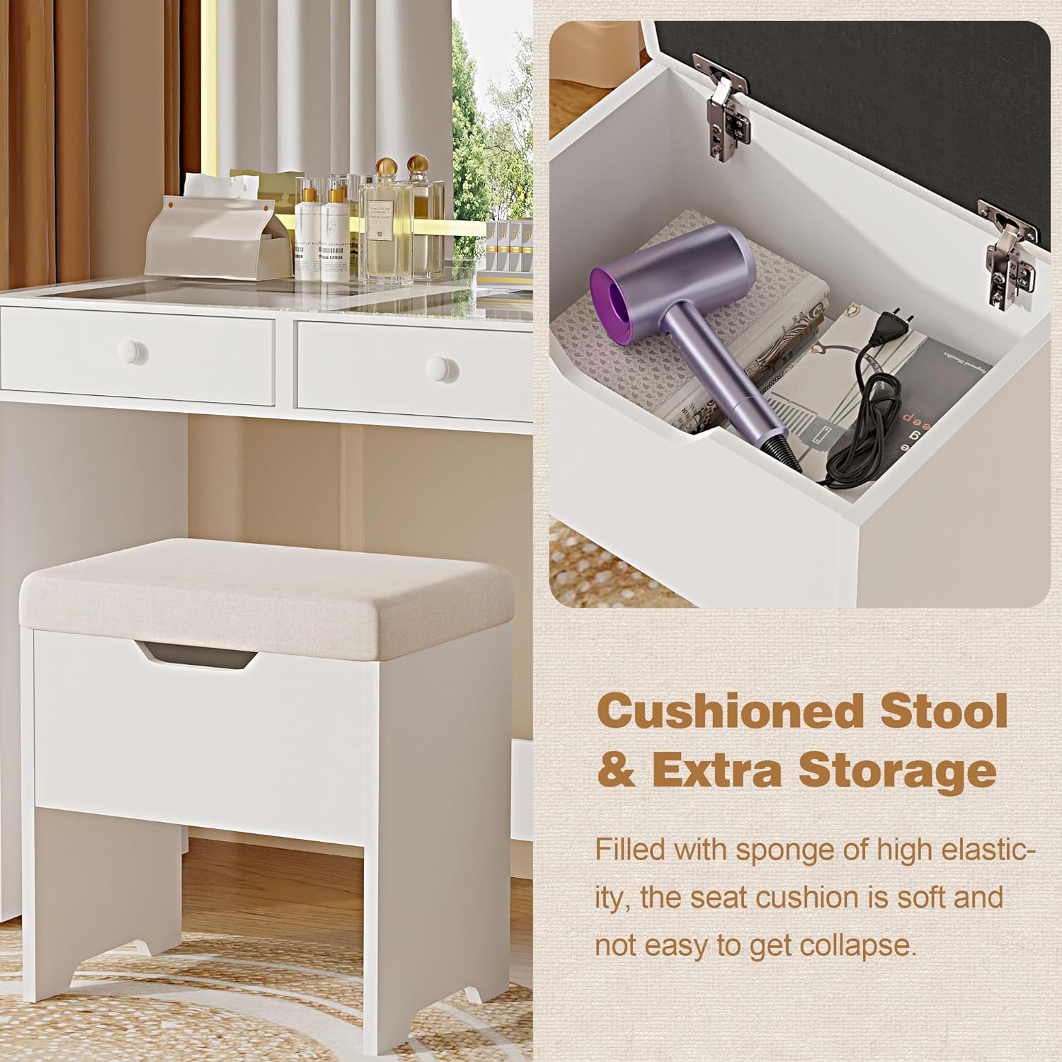 Vanity Desk Set with Adjustable LED Lighted Mirror & Power Outlet