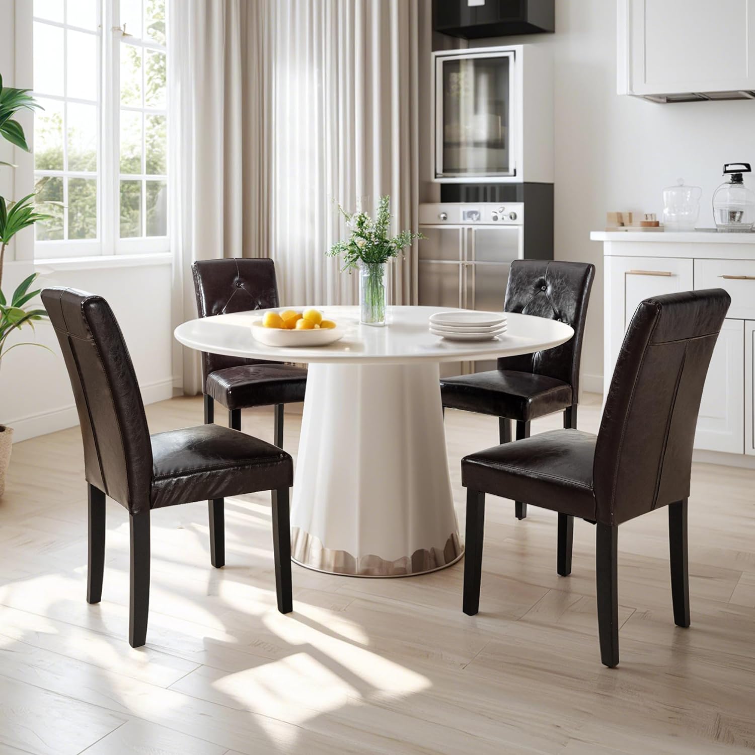 VECELO Upholstered Dining Set of 2 Modern Fabric Dinning Chair with Solid Wood Legs and High Back - VECELO