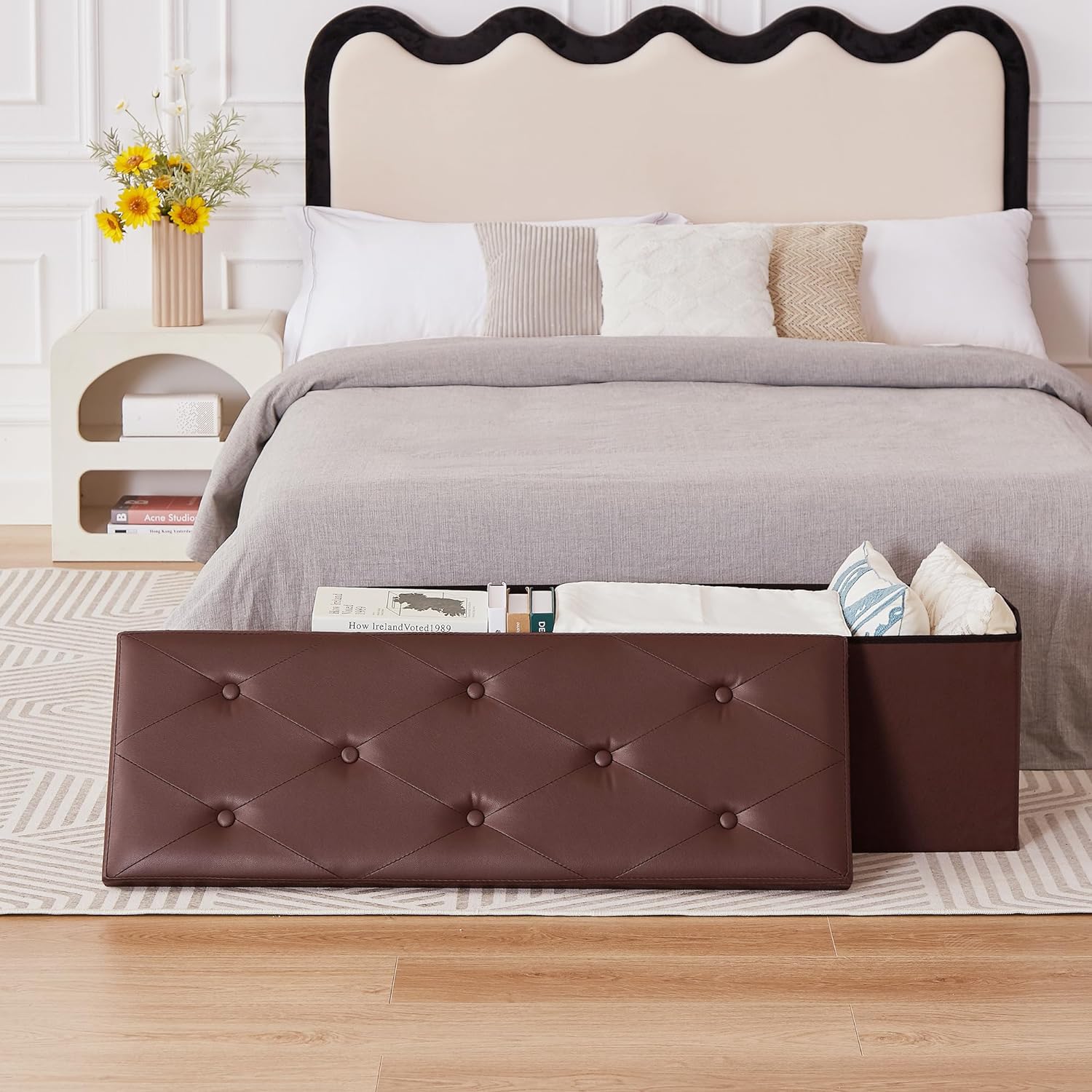 VECELO Storage Ottoman Bench End of Bed 43'' Footstool Footrest Stool Shoestool - VECELO