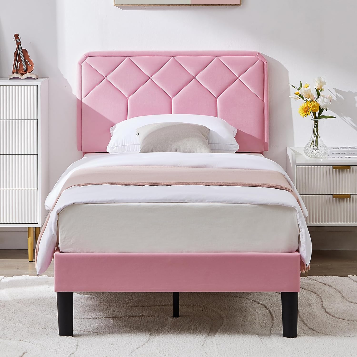 VECELO Premium Leather Upholstered Platform Bed Frame - VECELO