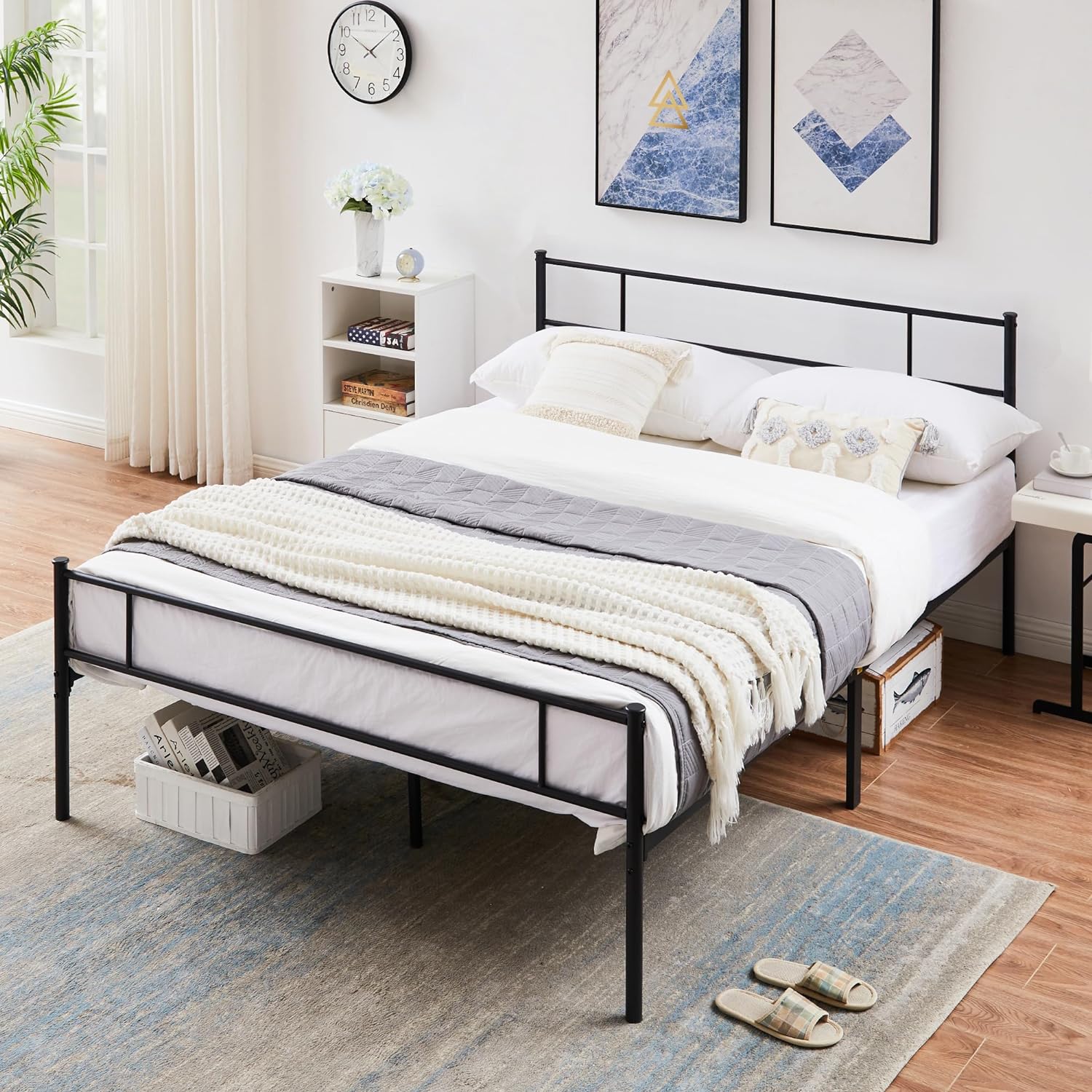 VECELO Platform Bed Frame with Headboard and Footboard, 12'' Under-Bed Storage & Strong Metal Slats Support - VECELO