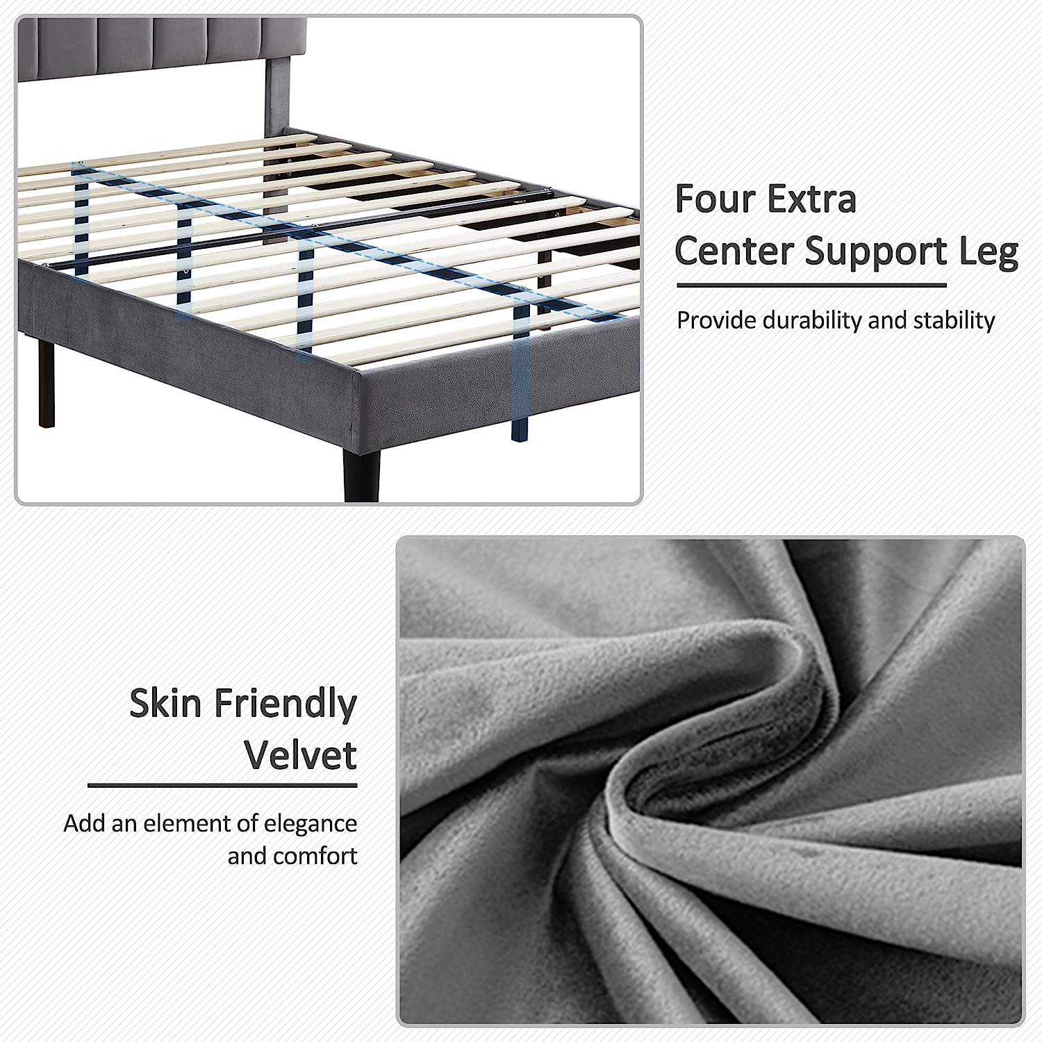 VECELO Upholstered Platform bedframe with Adjustable Headboard - VECELO