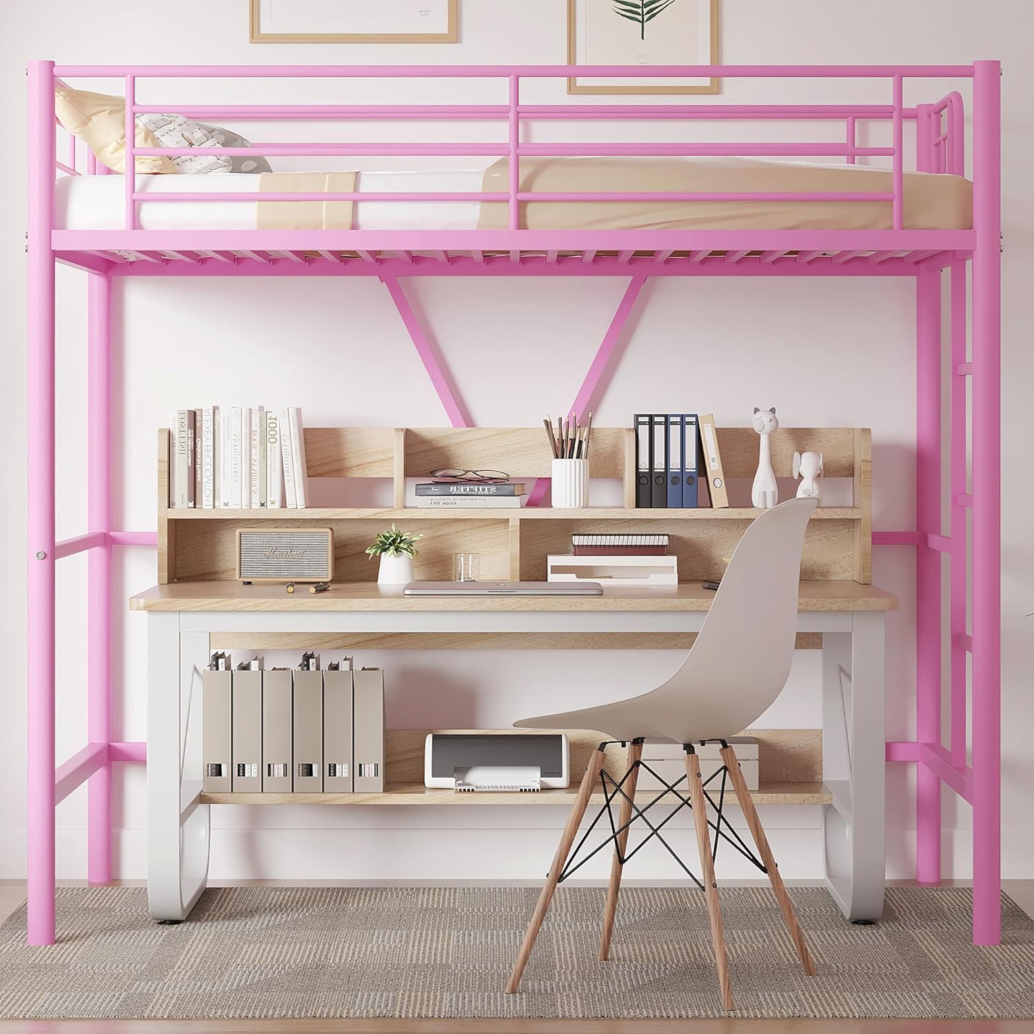 VECELO Metal Loft Bed Twin Size - VECELO