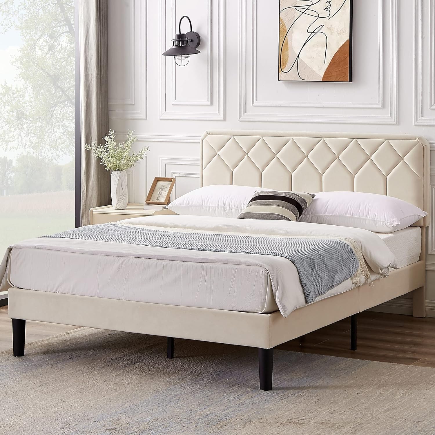 VECELO Premium Leather Upholstered Platform Bed Frame - VECELO