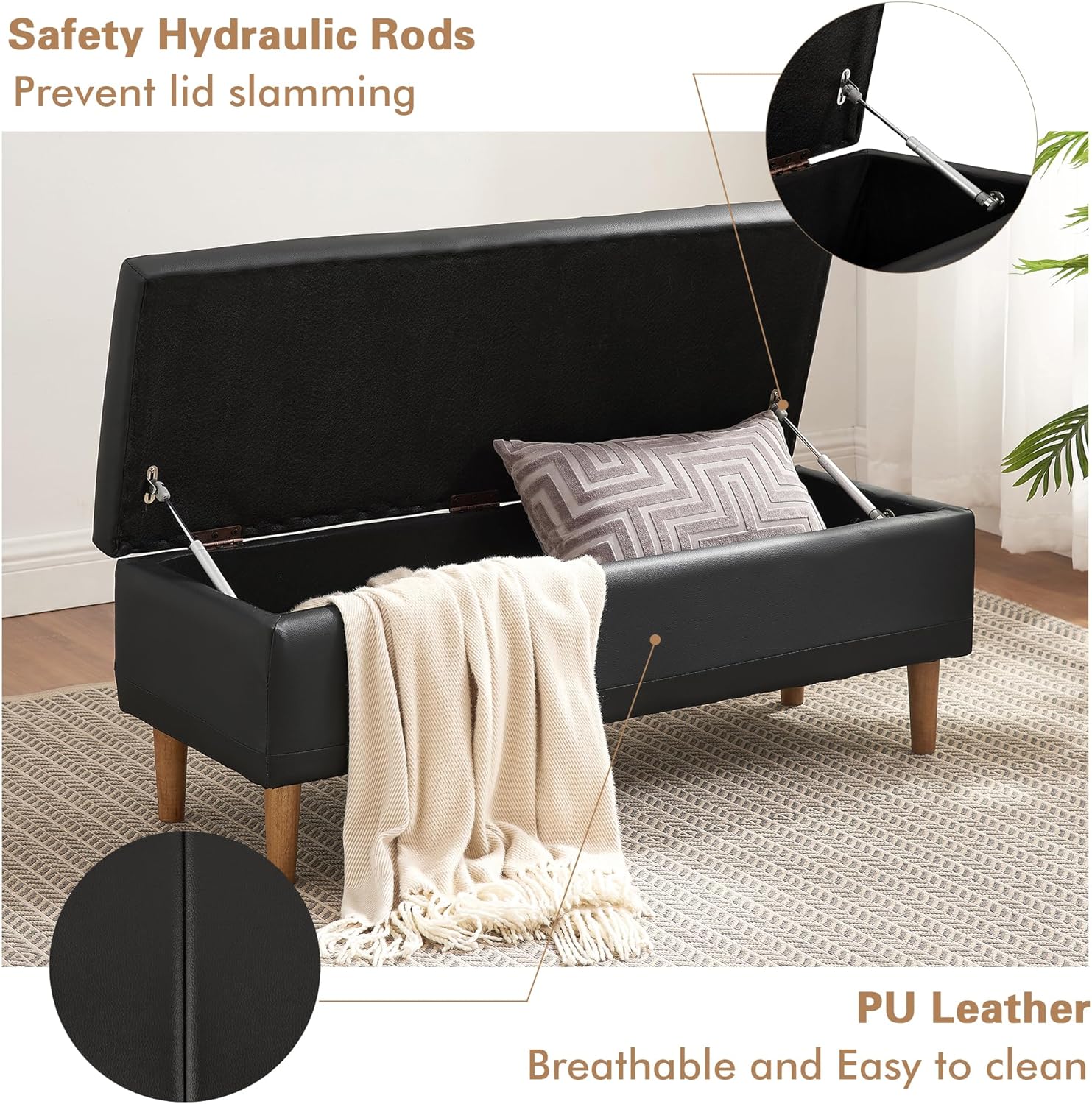 VECELO Modern Soft PU Leather Bench 44" Shoestool - VECELO