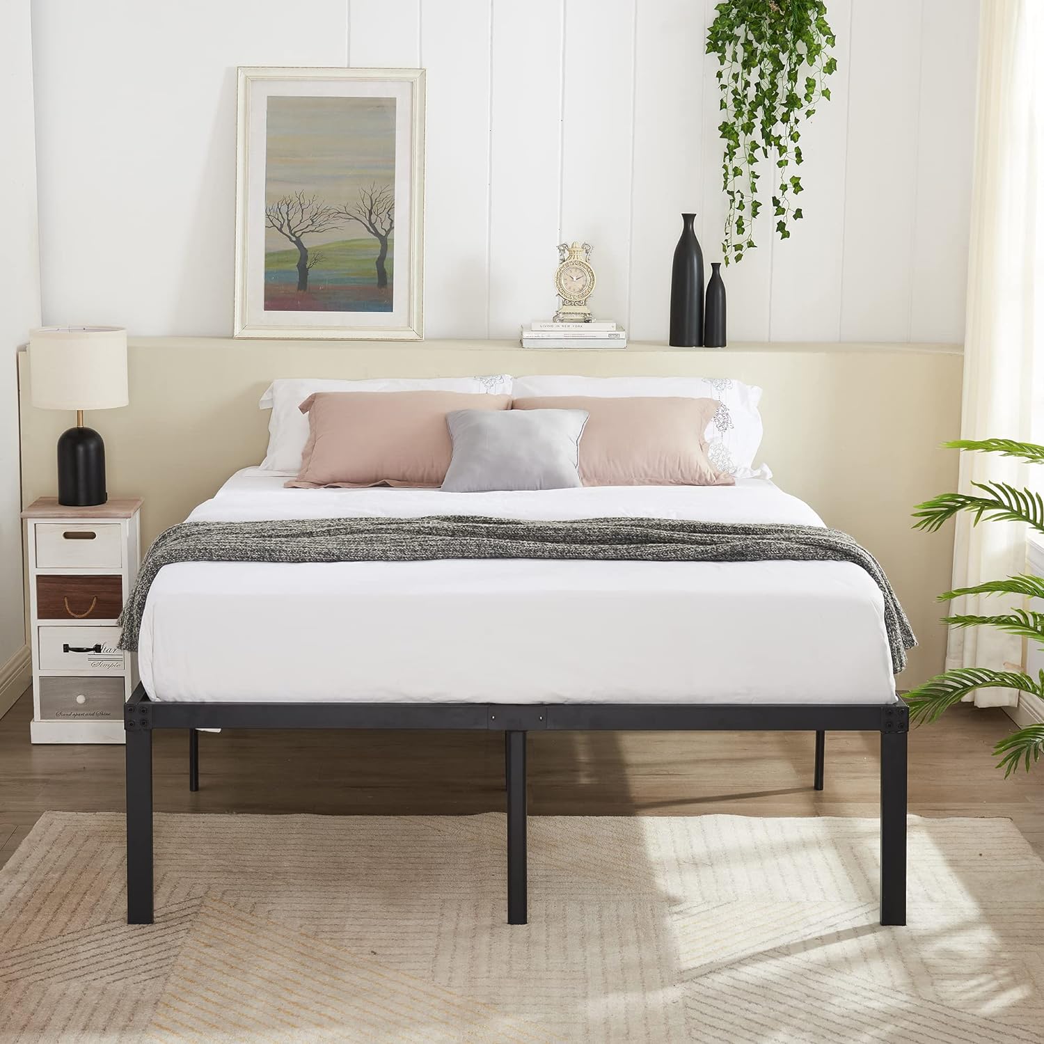 VECELO Metal Platform Bed Frame Heavy Duty Steel Slat, No Box Spring Needed - VECELO