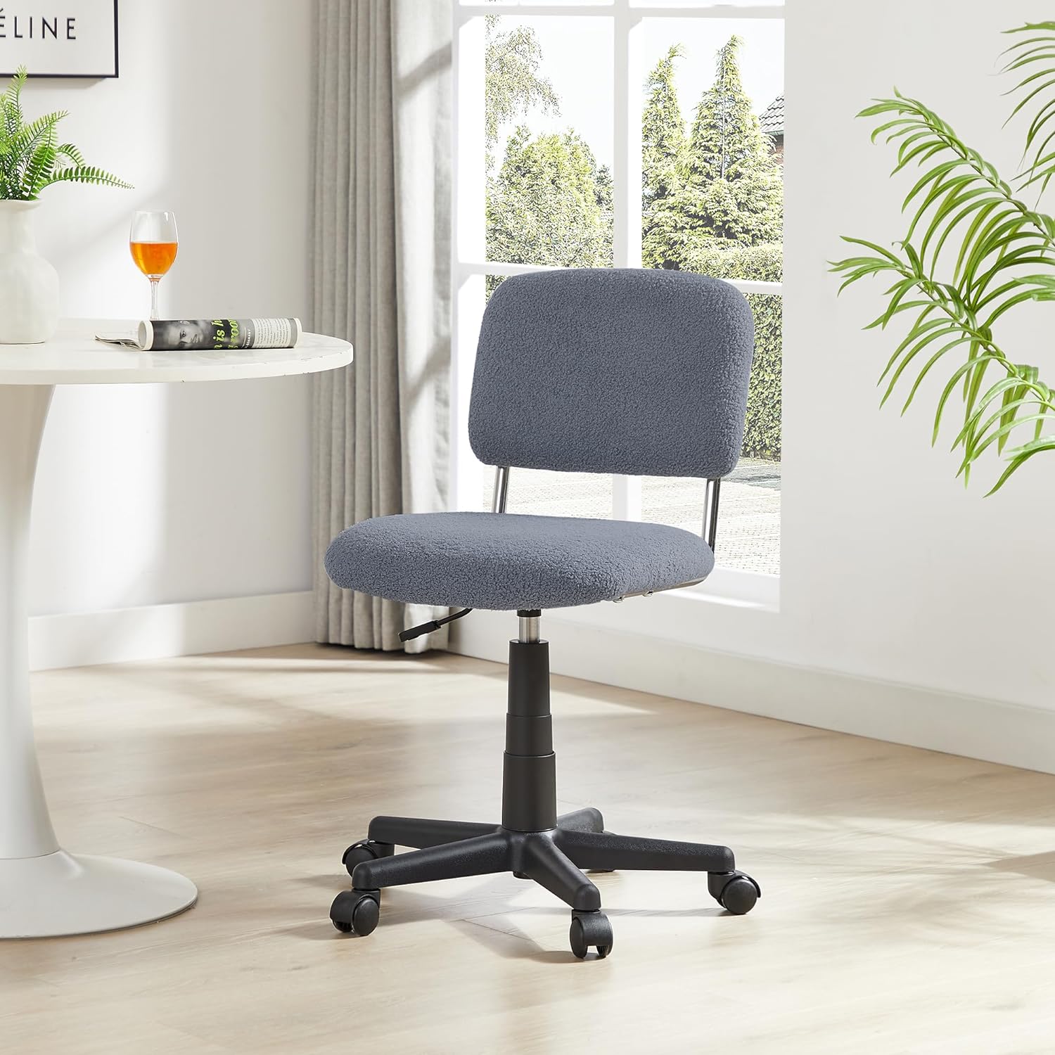VECELO Faux Fur Comfy Height Adjustable Swivel Armless Home Office Sherpa Chair - VECELO