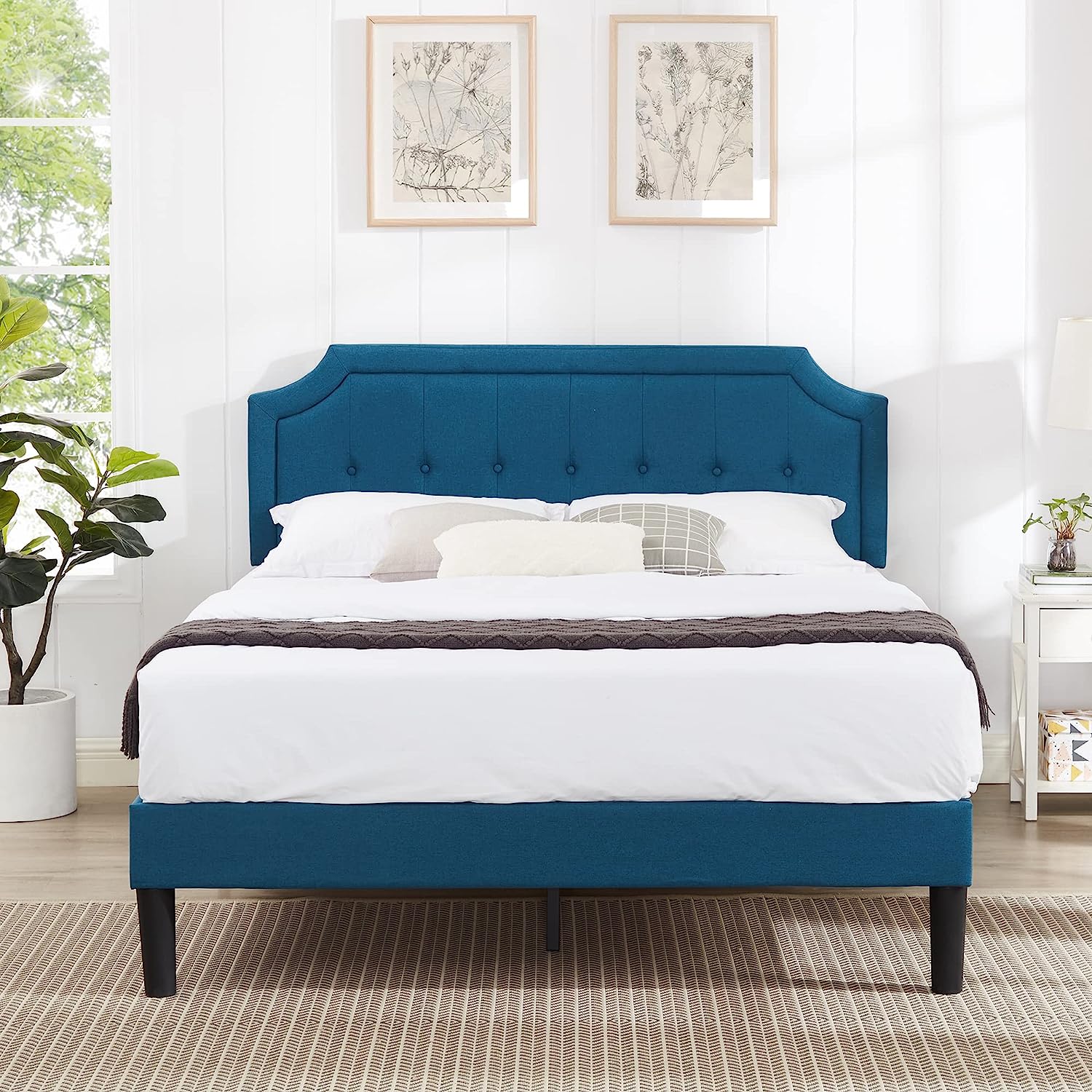 VECELO Premium Upholstered Platform Bed Diamond Stitched Panel Headboard - VECELO
