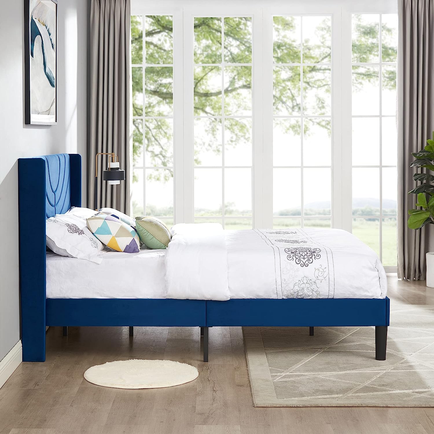 VECELO Upholstered Platform Bed Frame with Adjustable Fabric Headboard - VECELO