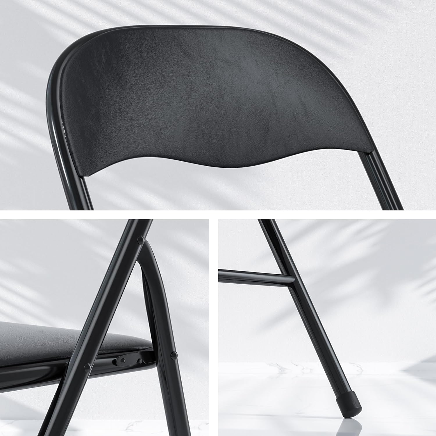 VECELO Folding Chairs 4 Pack Metal Portable with Soft PU Padded Seats - VECELO