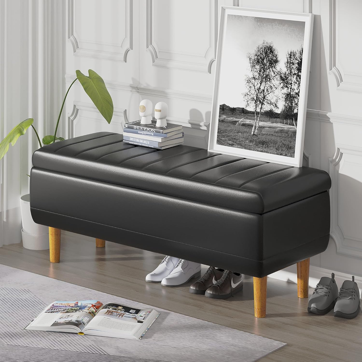 VECELO Modern Soft PU Leather Bench 44" Shoestool - VECELO