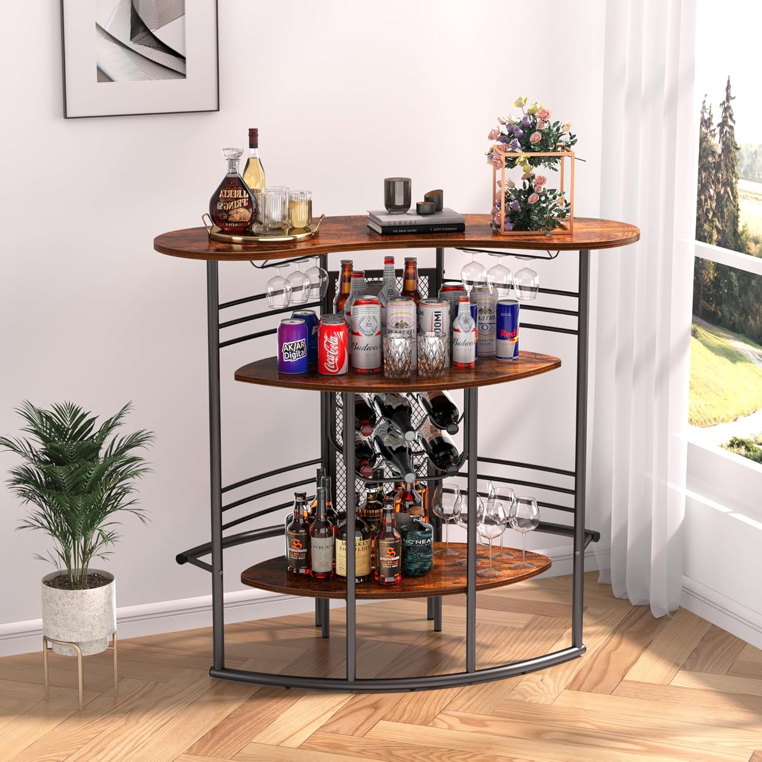 VECELO Vintage Liquor Cabinet Wine Rack Bar Unit - VECELO