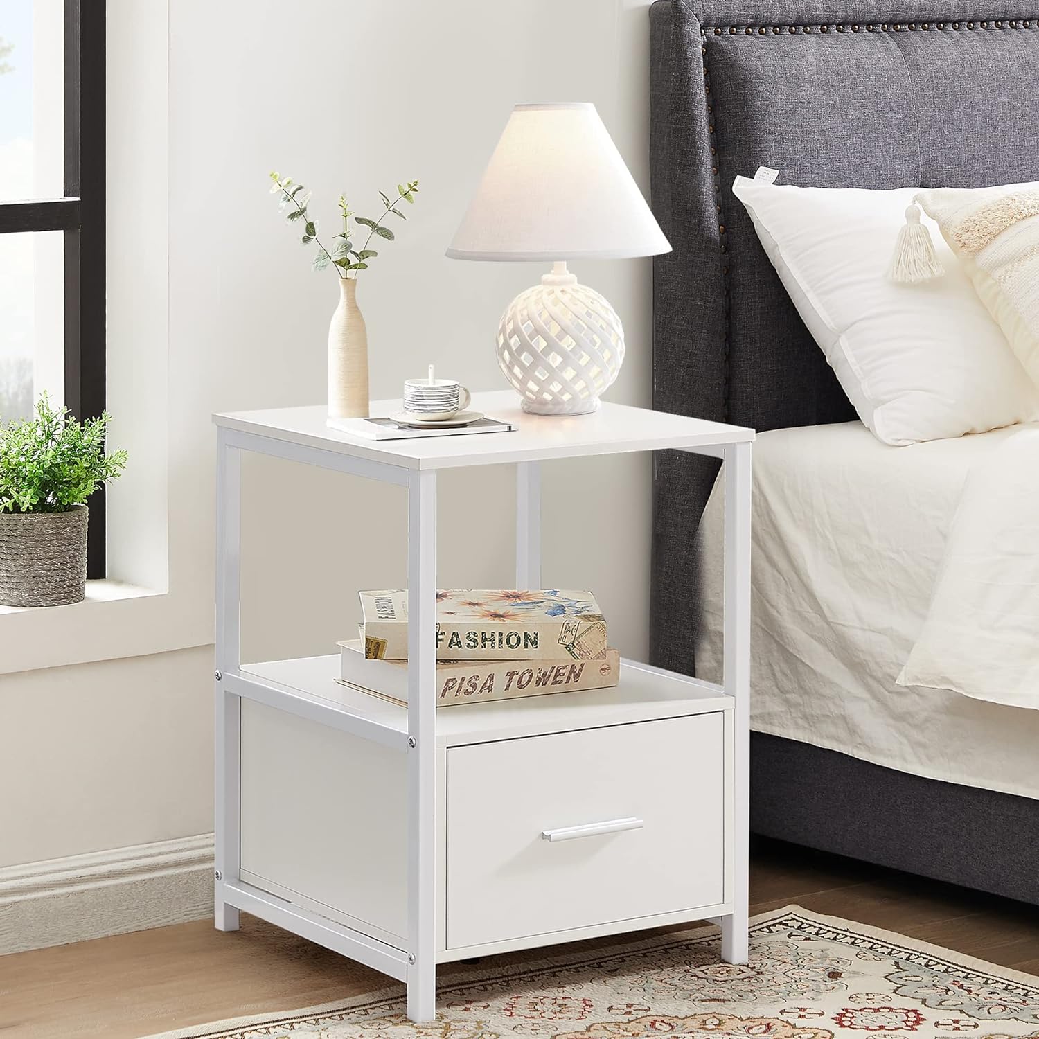 VECELO Nightstand Modern Square End Side Table, 1 Pack/2 Packs - VECELO