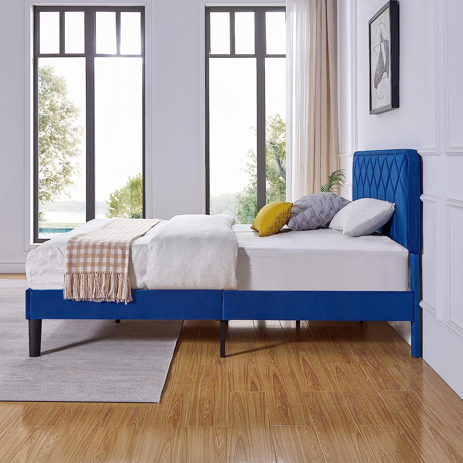 VECELO Premium Leather Upholstered Platform Bed Frame - VECELO
