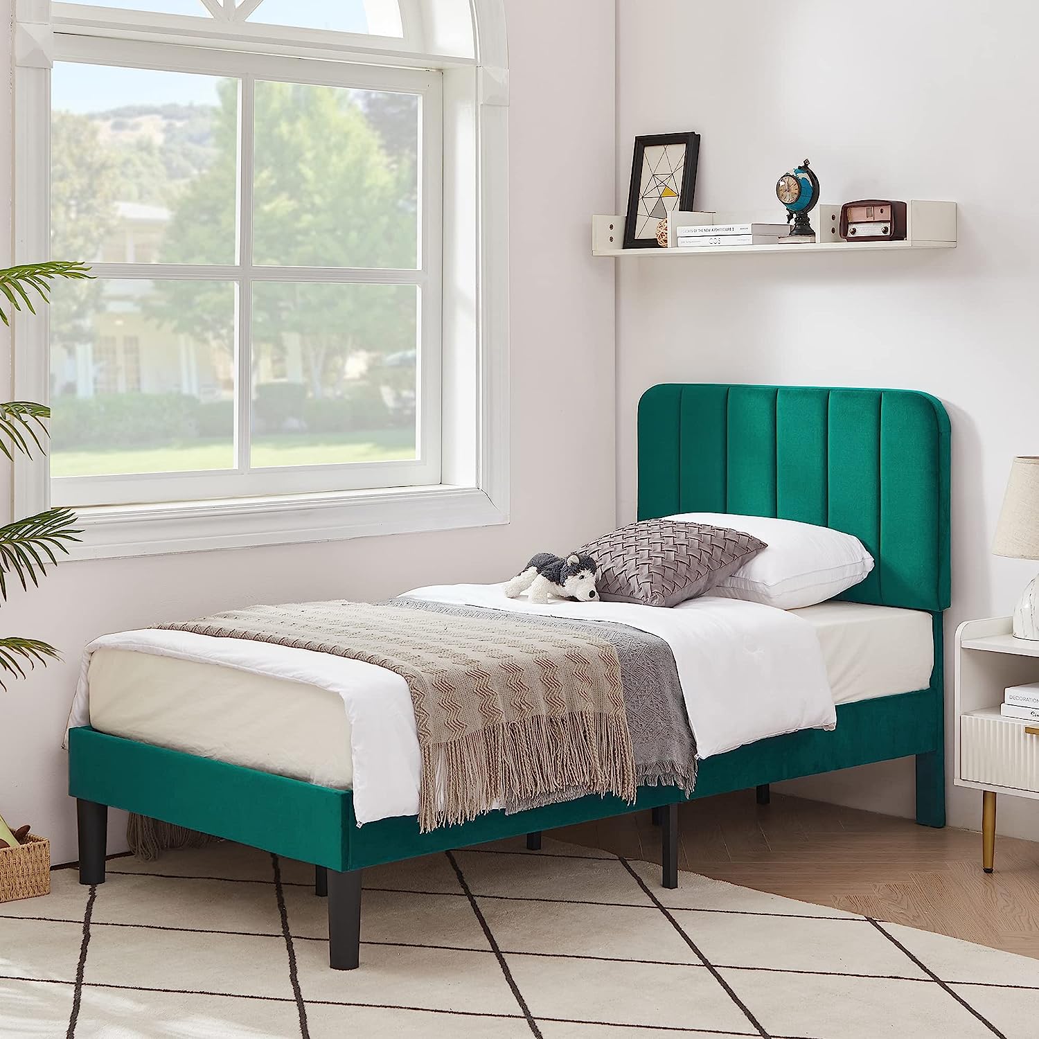 VECELO Upholstered Platform bedframe with Adjustable Headboard - VECELO