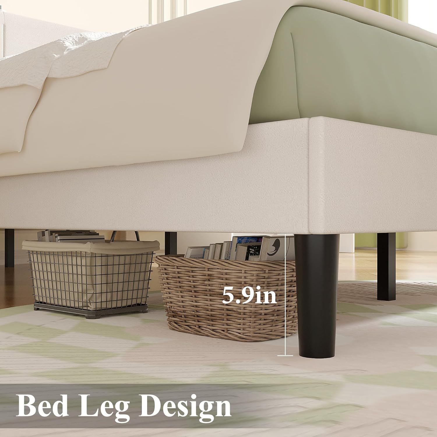 VECELO Twin/Full/Queen Bed Frame Upholstered Platform with Type-C & USB Ports Height-Adjustable Cotton and Linen Headboard - VECELO