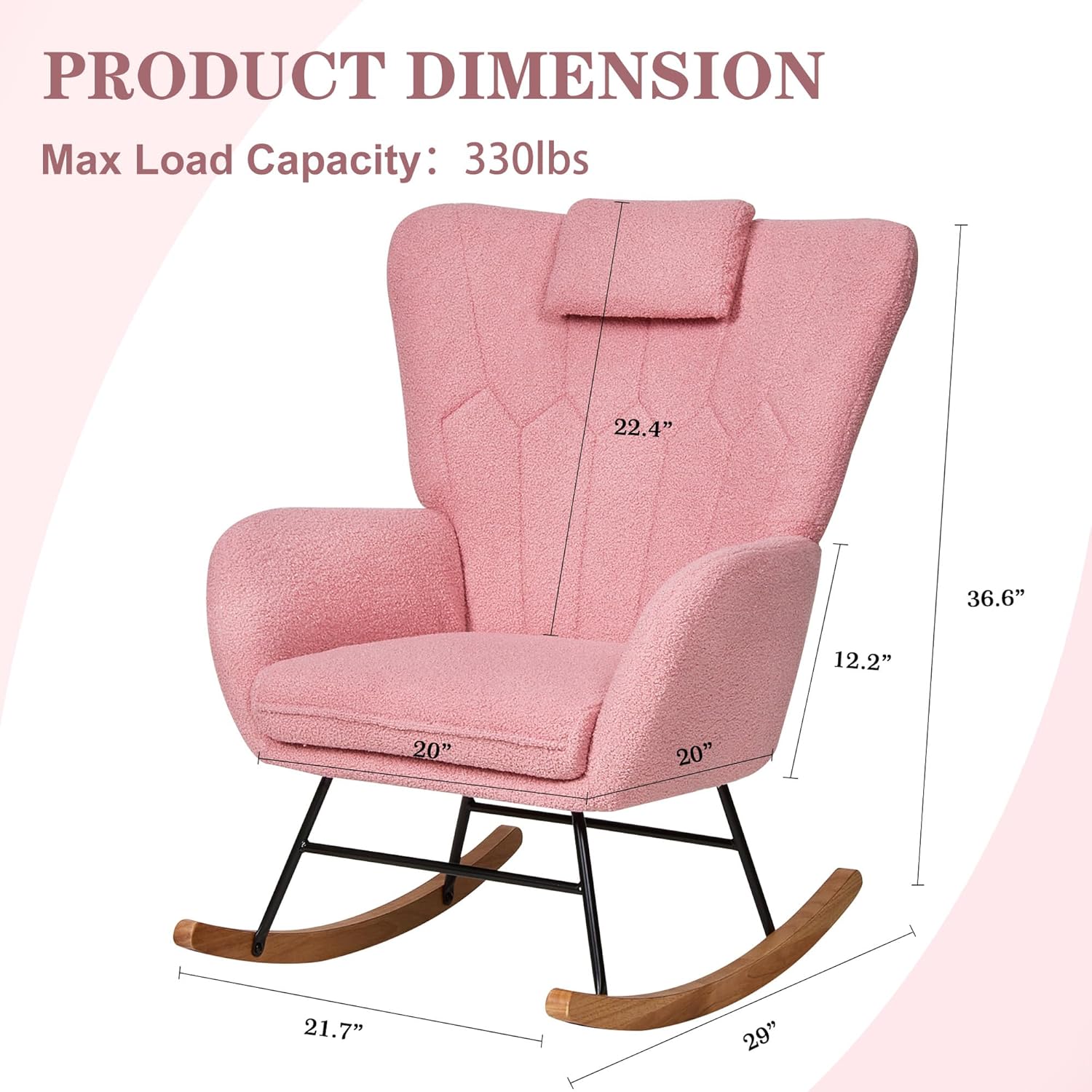 VECELO Rocking Chair Nursery with Thick Headrest, Modern Teddy Upholstered Reading Glider Rocker Accent Armchair with High Backrest - VECELO