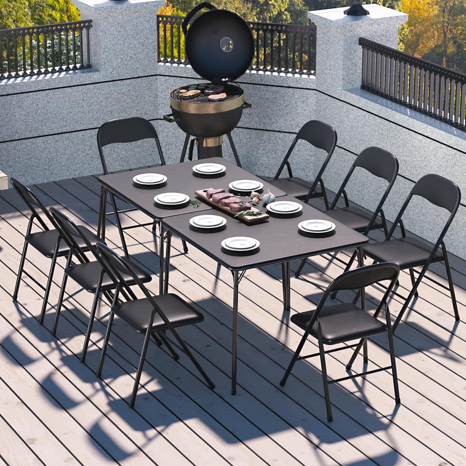 VECELO Folding Chairs 4 Pack Metal Portable with Soft PU Padded Seats - VECELO
