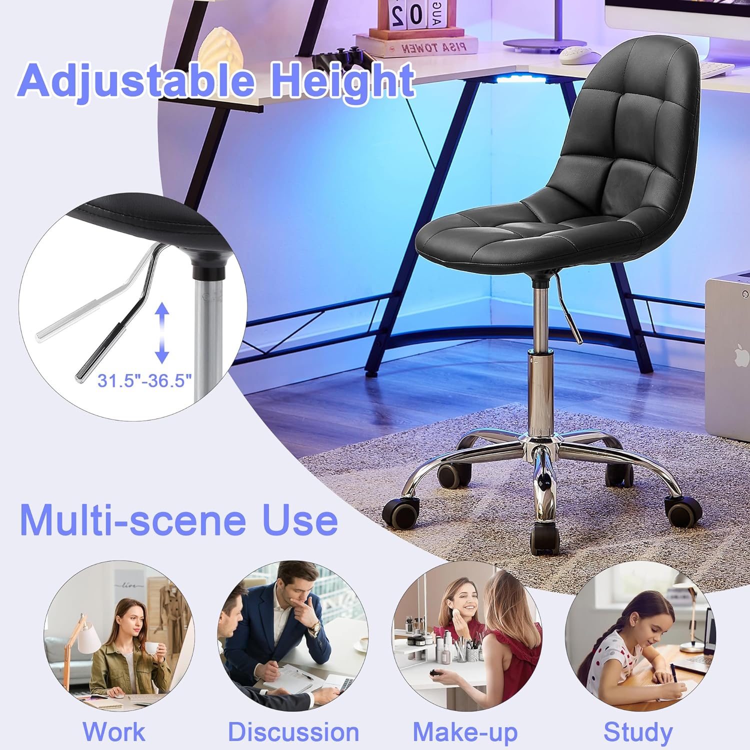 VECELO Modern Armless Home Office Desk Chair - VECELO