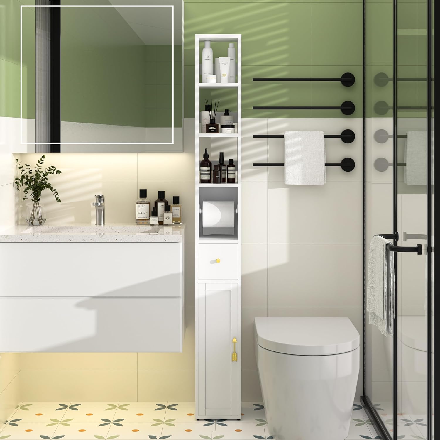 VECELO Tall Bathroom Cabinet with Adjustable Shelves - VECELO