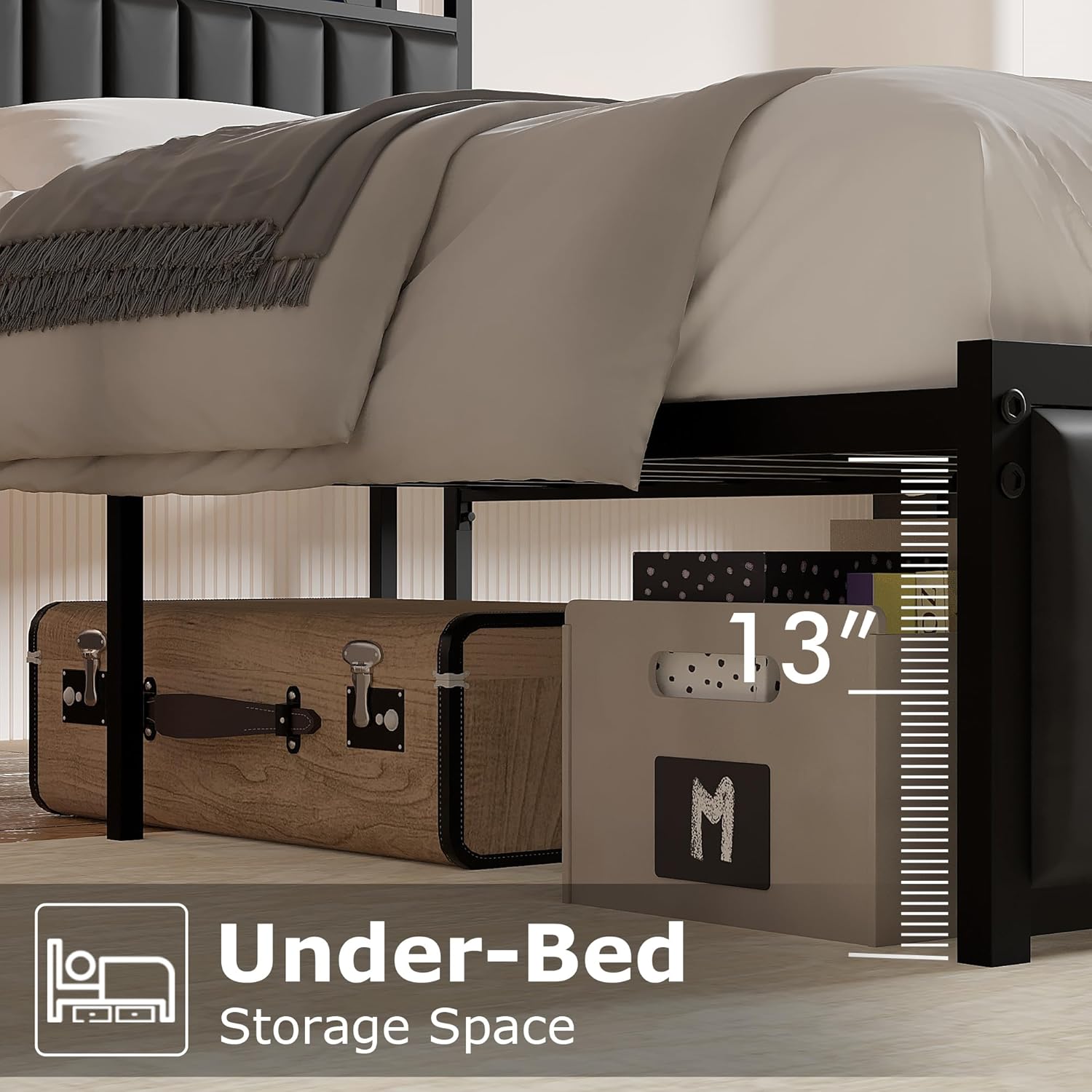 VECELO Twin Bed Frame, Storage Upholstered Headboard with Charging Station - VECELO