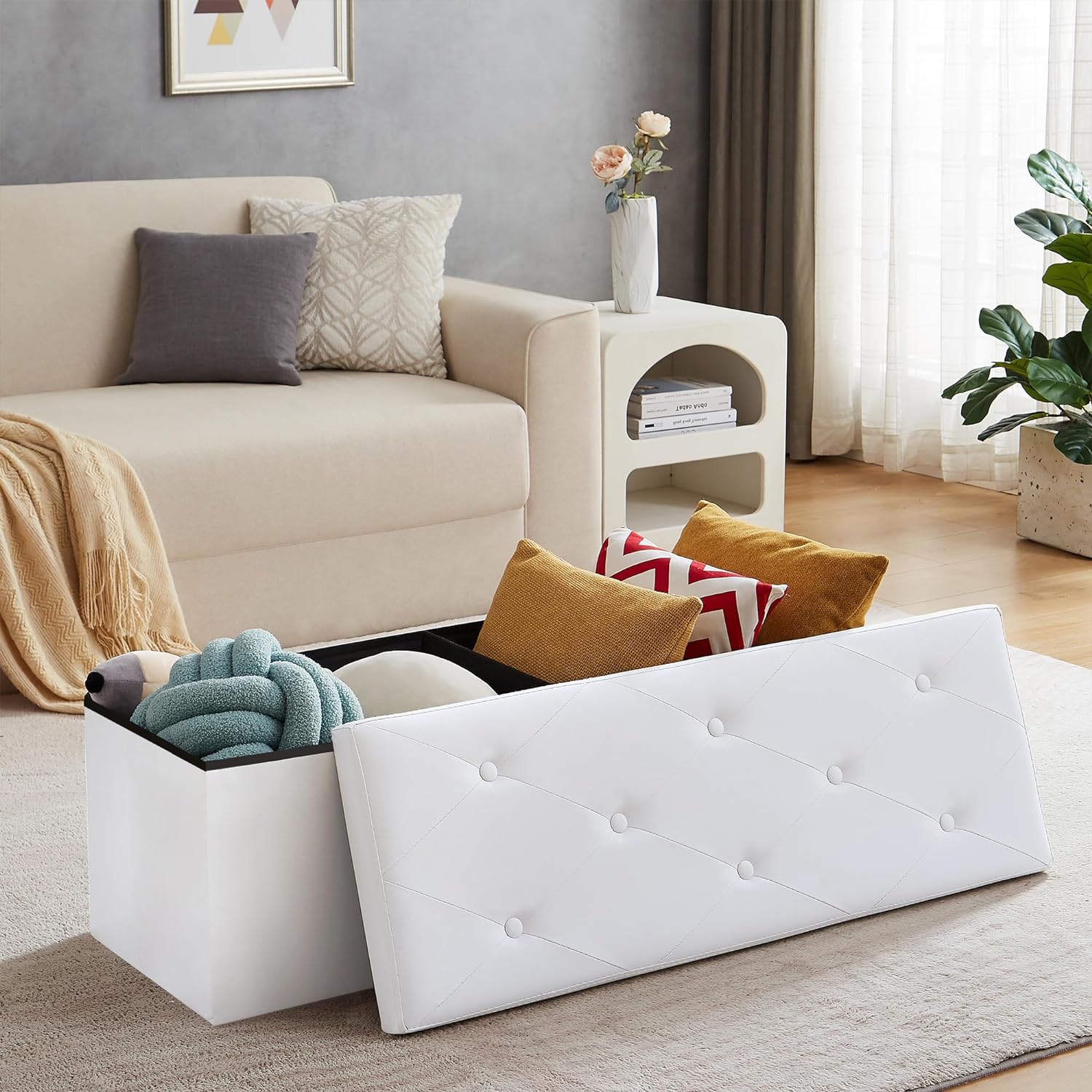 VECELO Storage Ottoman Bench End of Bed 43'' Footstool Footrest Stool Shoestool - VECELO