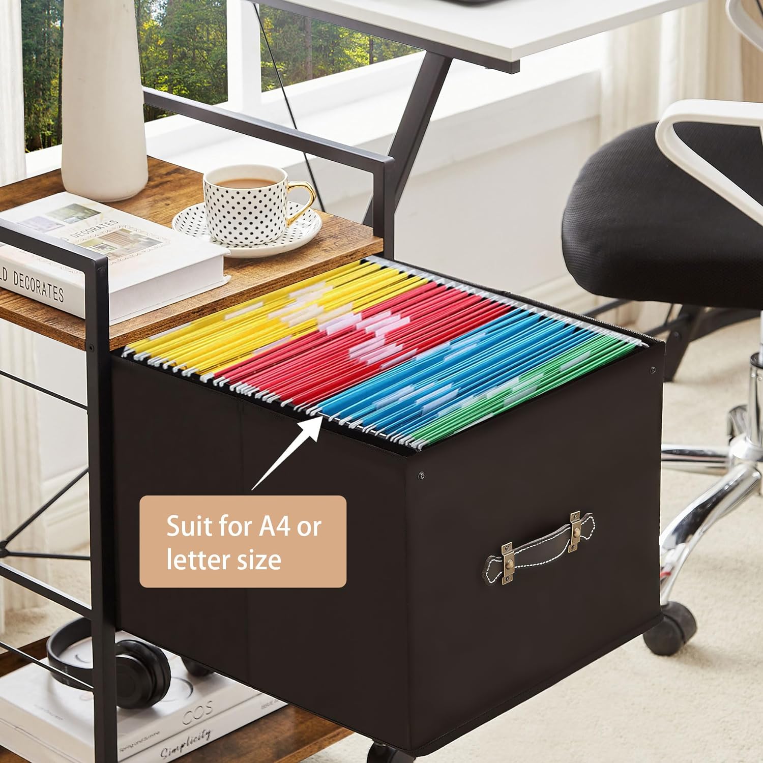 VECELO Mobile Vertical Filing Cabinet, Rolling Printer Shelf with Handle - VECELO
