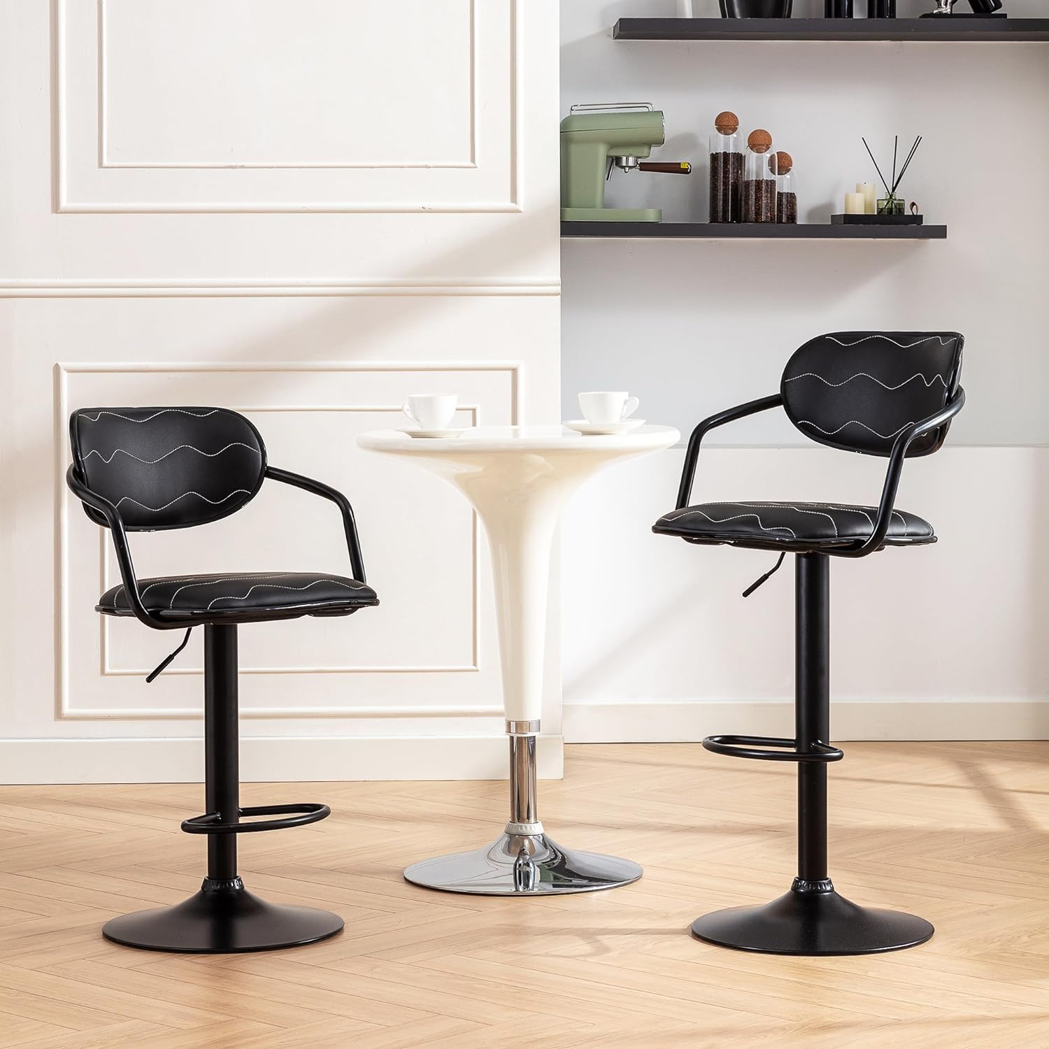 VECELO Bar Stools Set of 2, Adjustable Counter Height Barstools with Back and Arm - VECELO